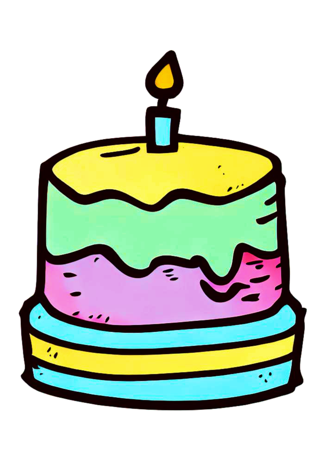 Bolo De Aniversário Desenho Colorido Ilustração Png 9684