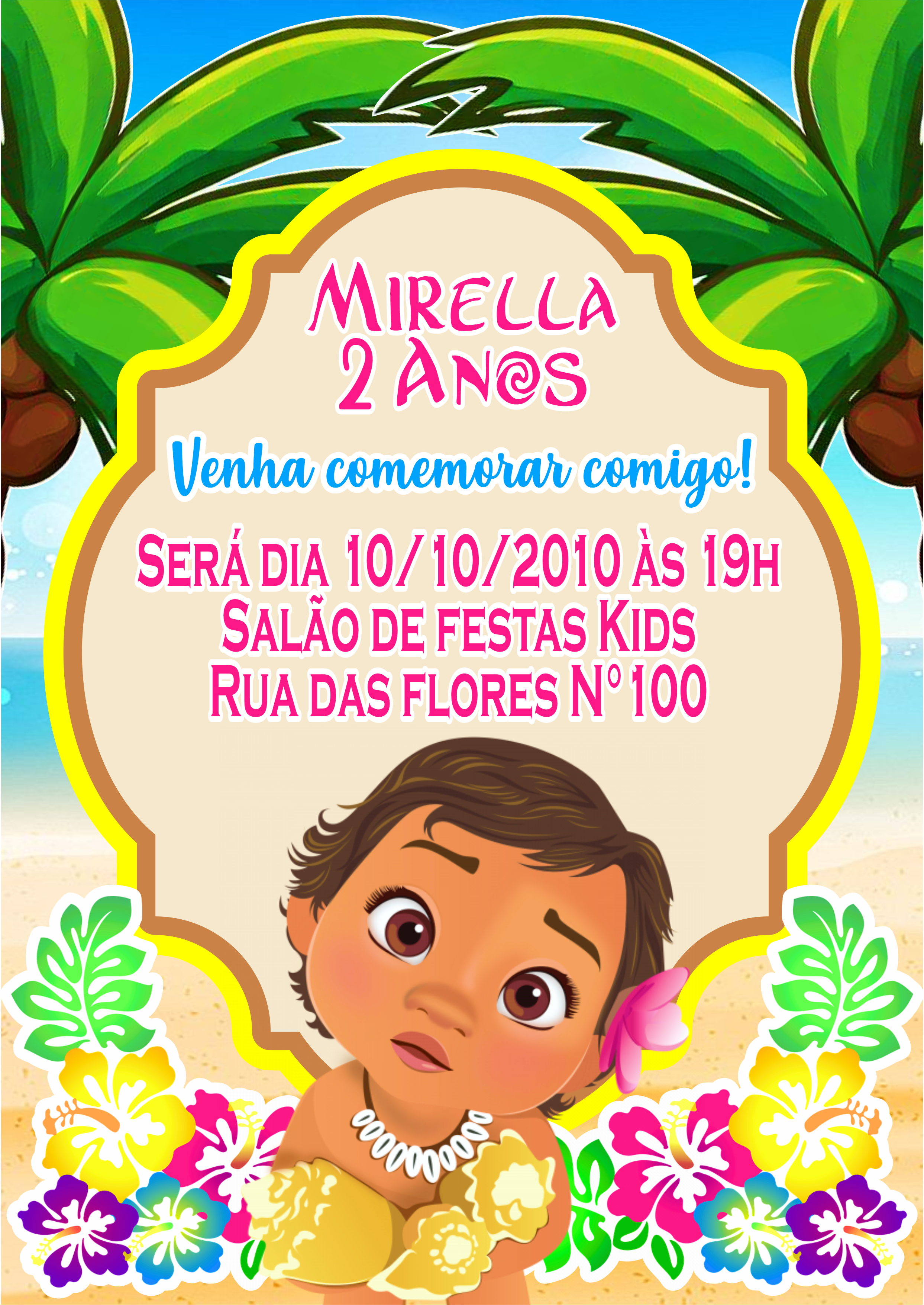 Convite Digital Festa Moana Baby Personalizado