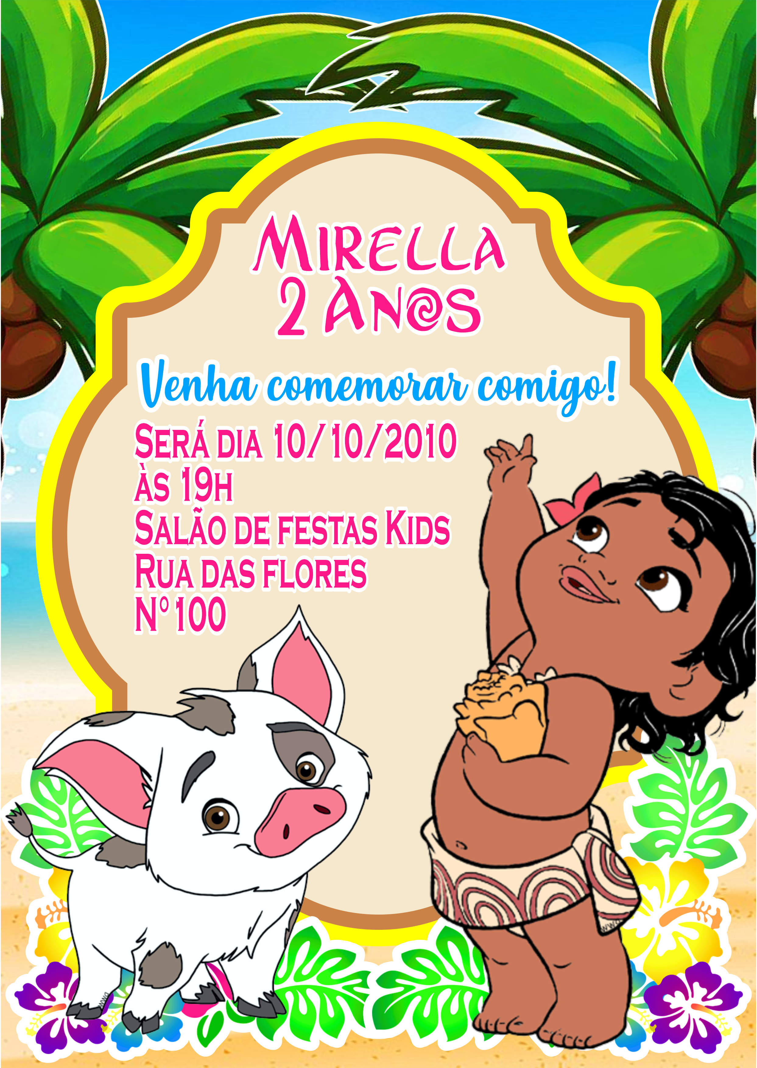 Convite digital Moana Baby animação disney modelo para editar e imprimir artigos para festa de aniversário artes gráficas desenho png