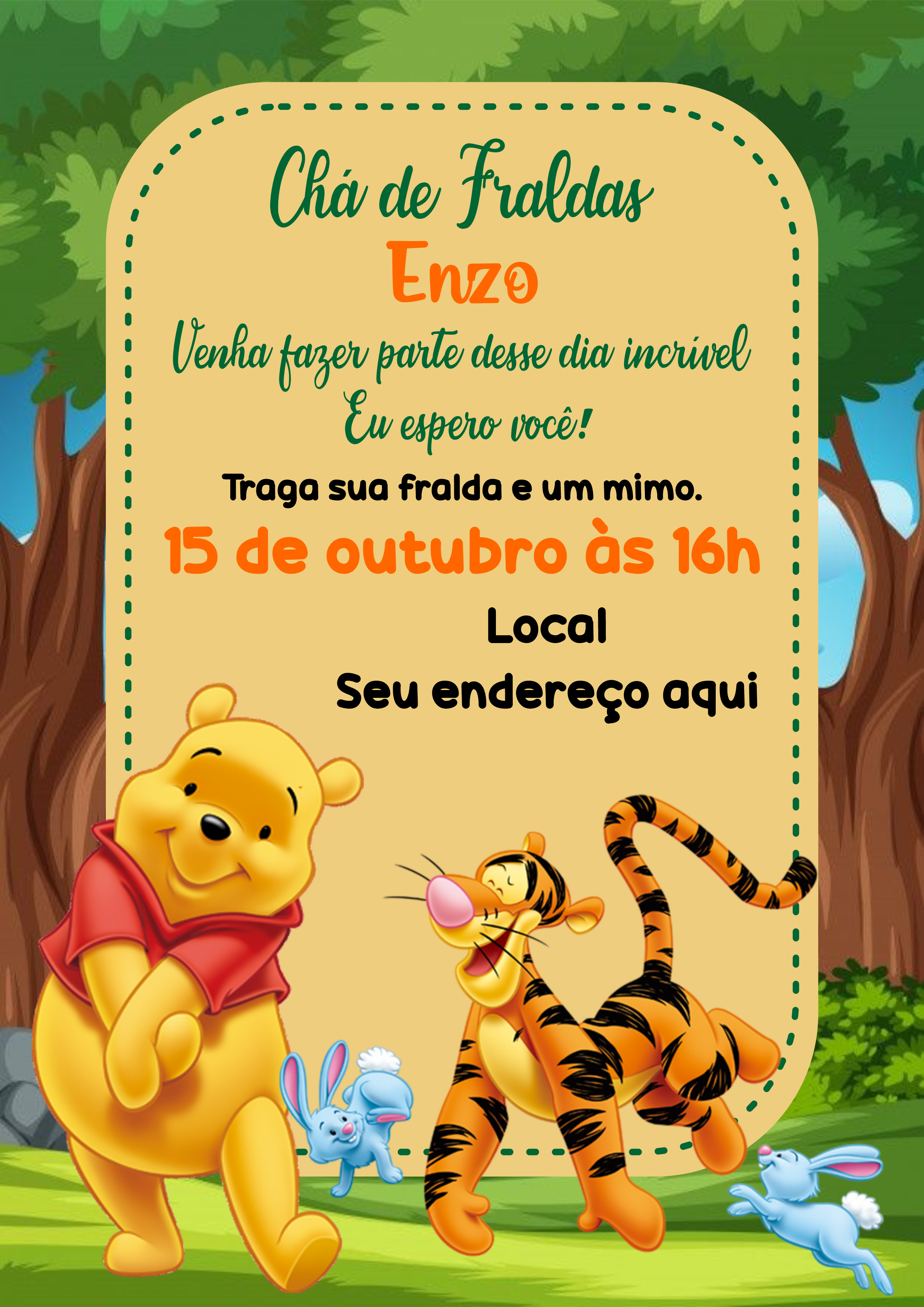 Convite digital ursinho Pooh modelo png