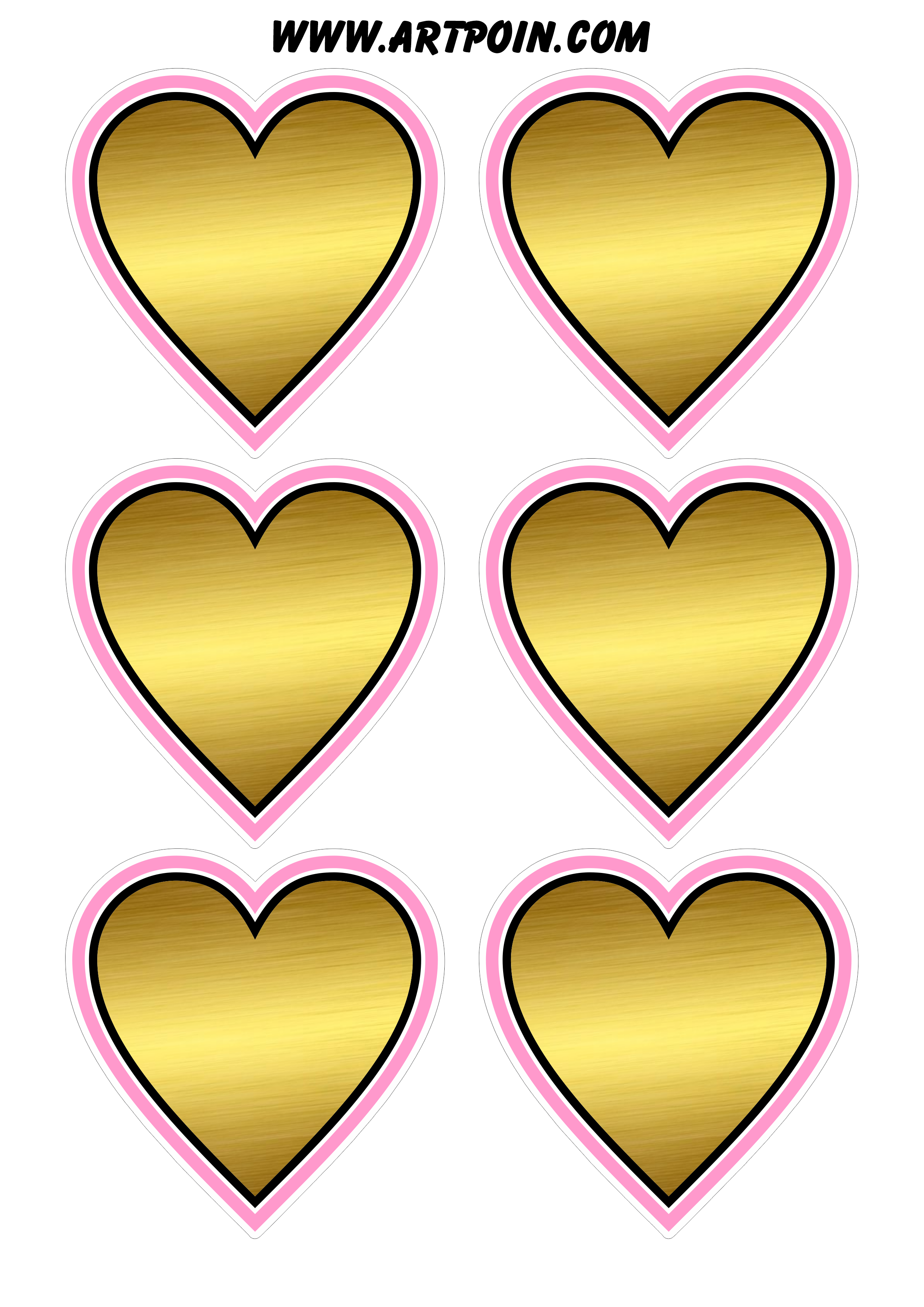 Coração dourado com rosa decoração adesivo tag sticker 6 imagens png