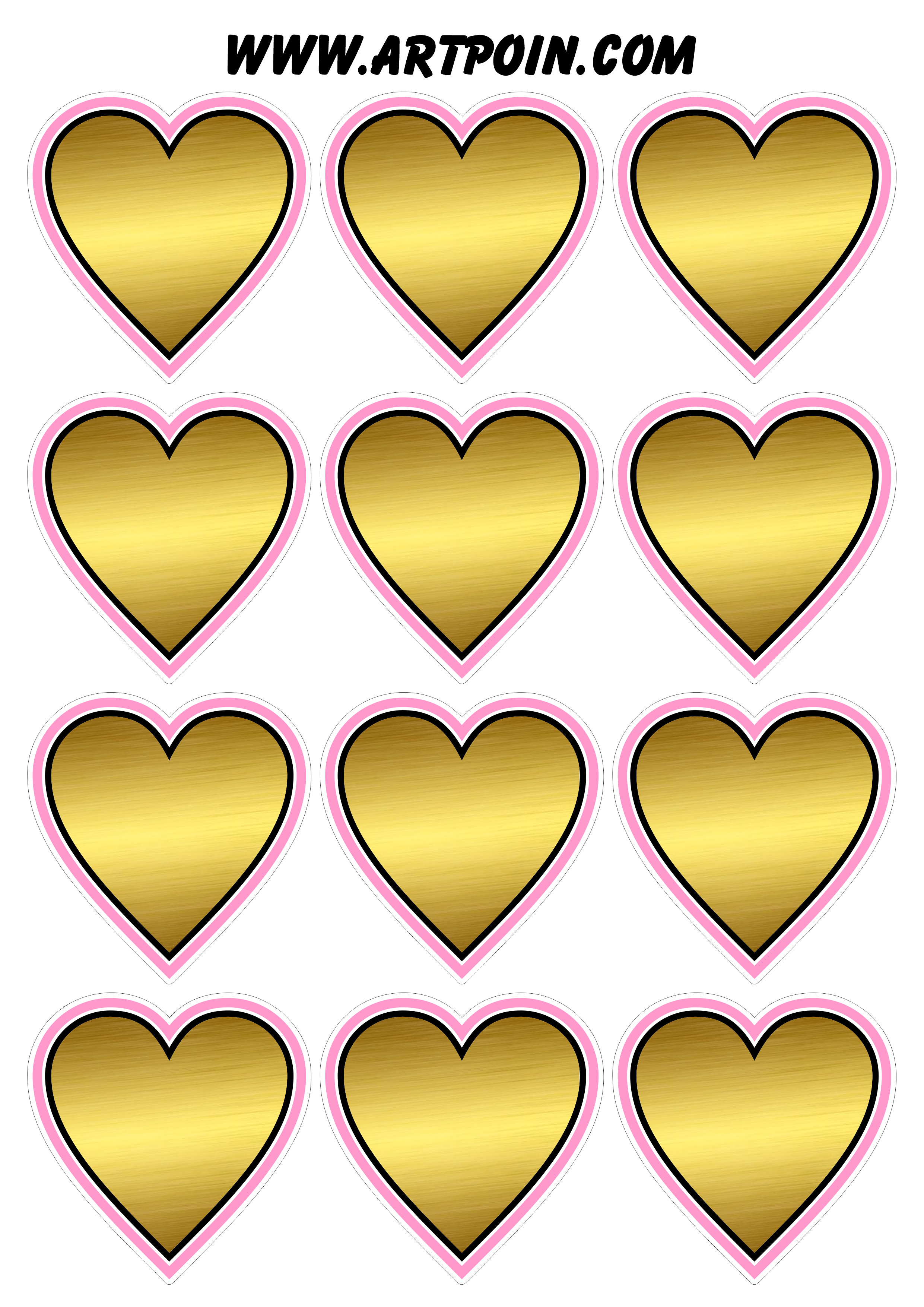 Coração dourado com rosa decoração adesivo tag sticker 12 imagens png