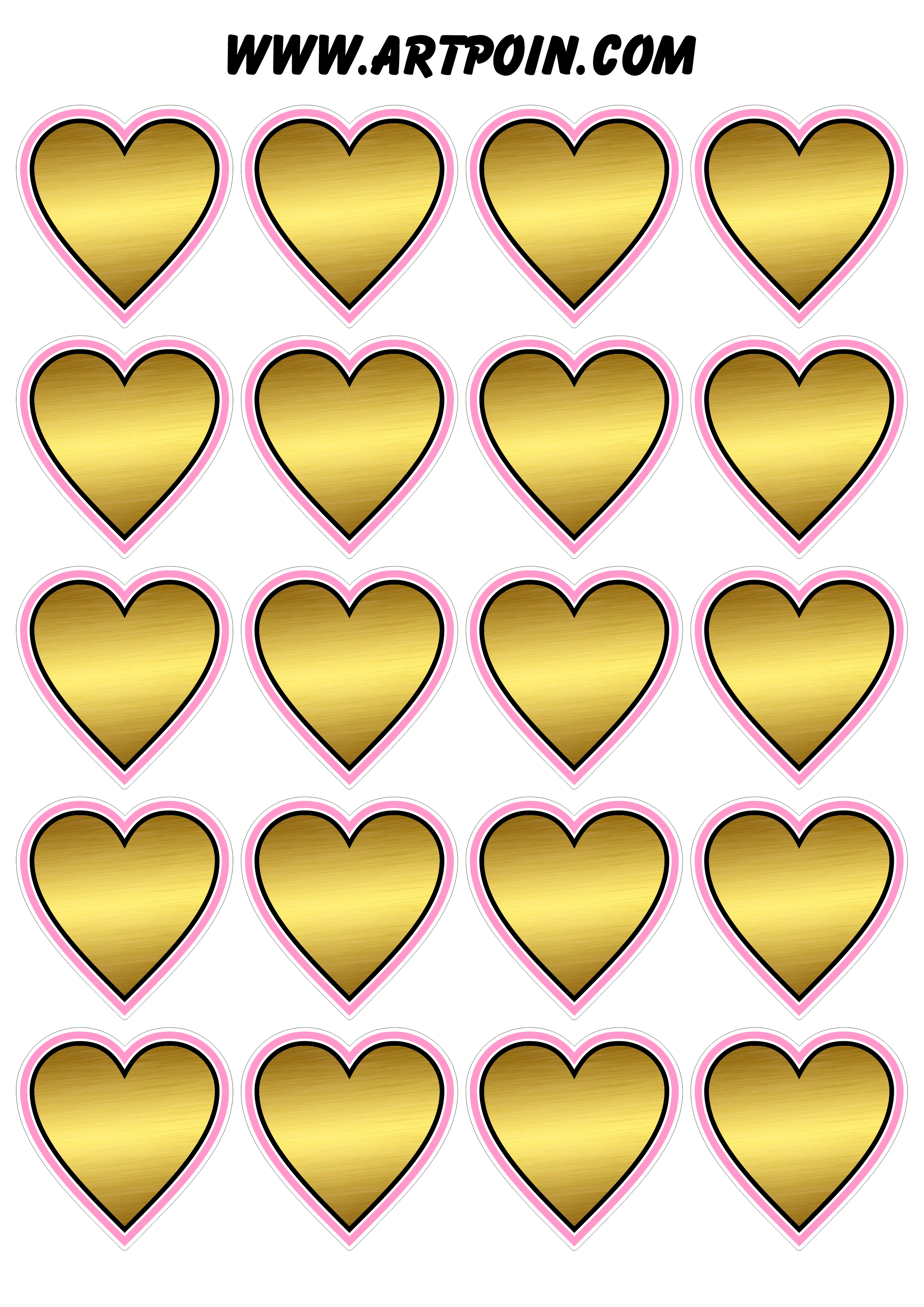 Coração dourado com rosa decoração adesivo tag sticker 20 imagens png