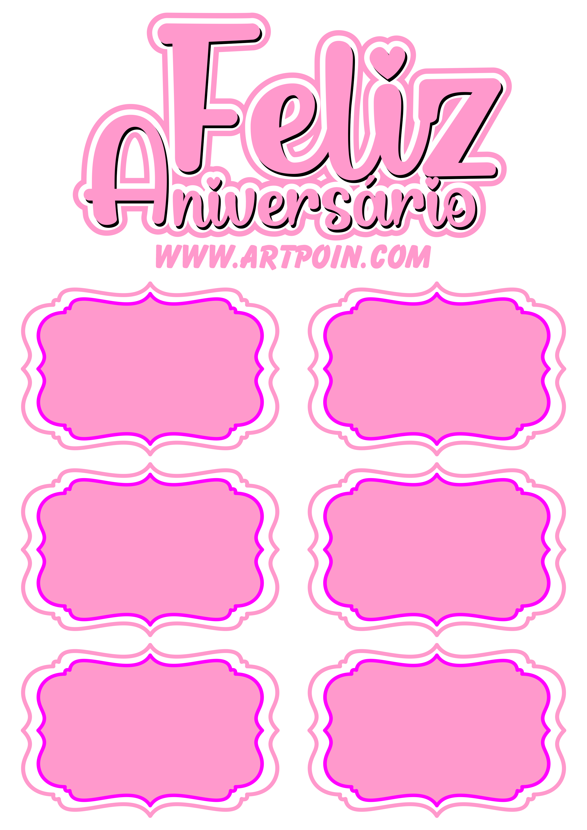 Topo de bolo para baixar feliz aniversário com espaço para frases artigos para festa papelaria criativa rosa pink png