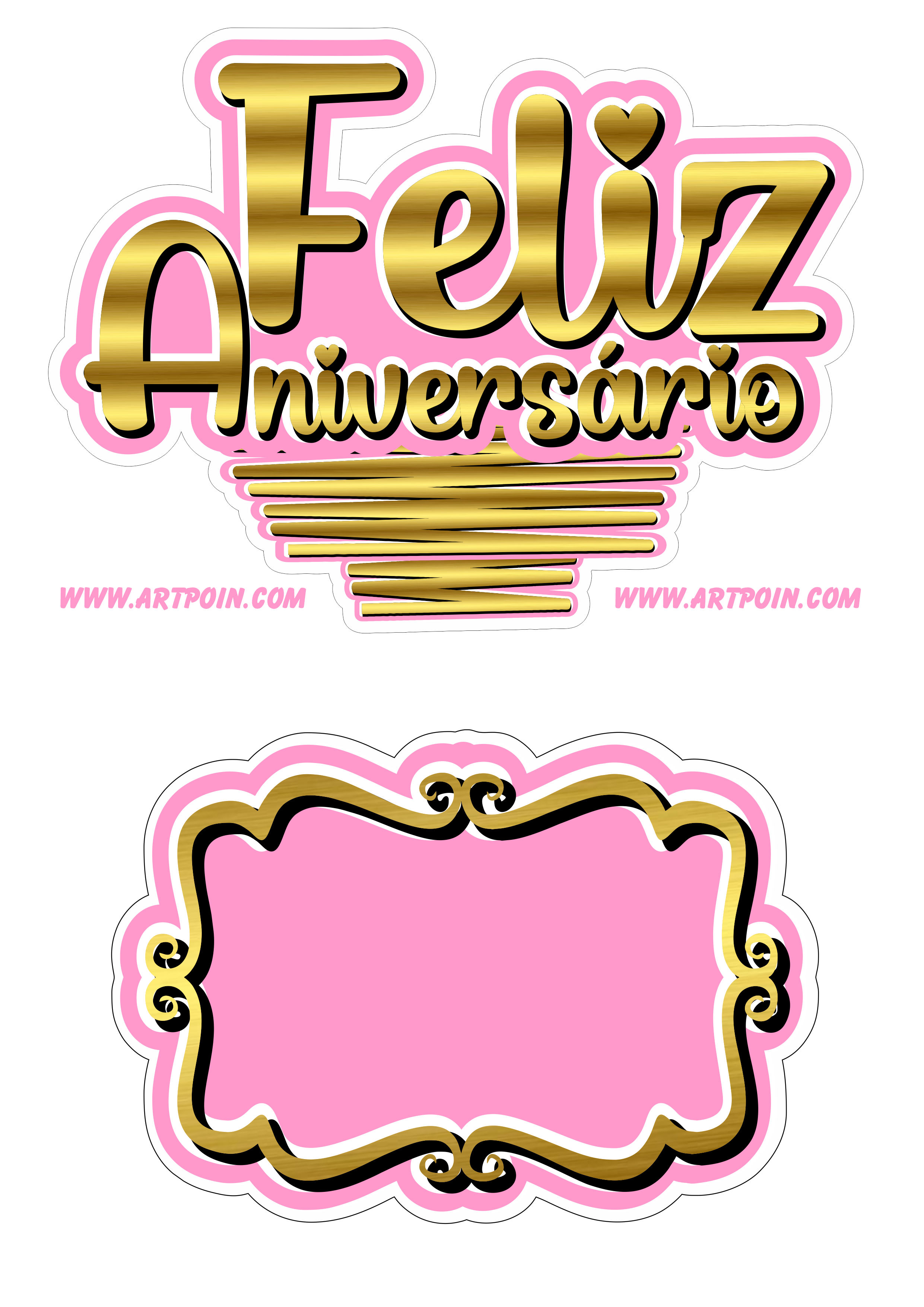 Feliz aniversário topo de bolo dourado com rosa artigos de papelaria renda extra png