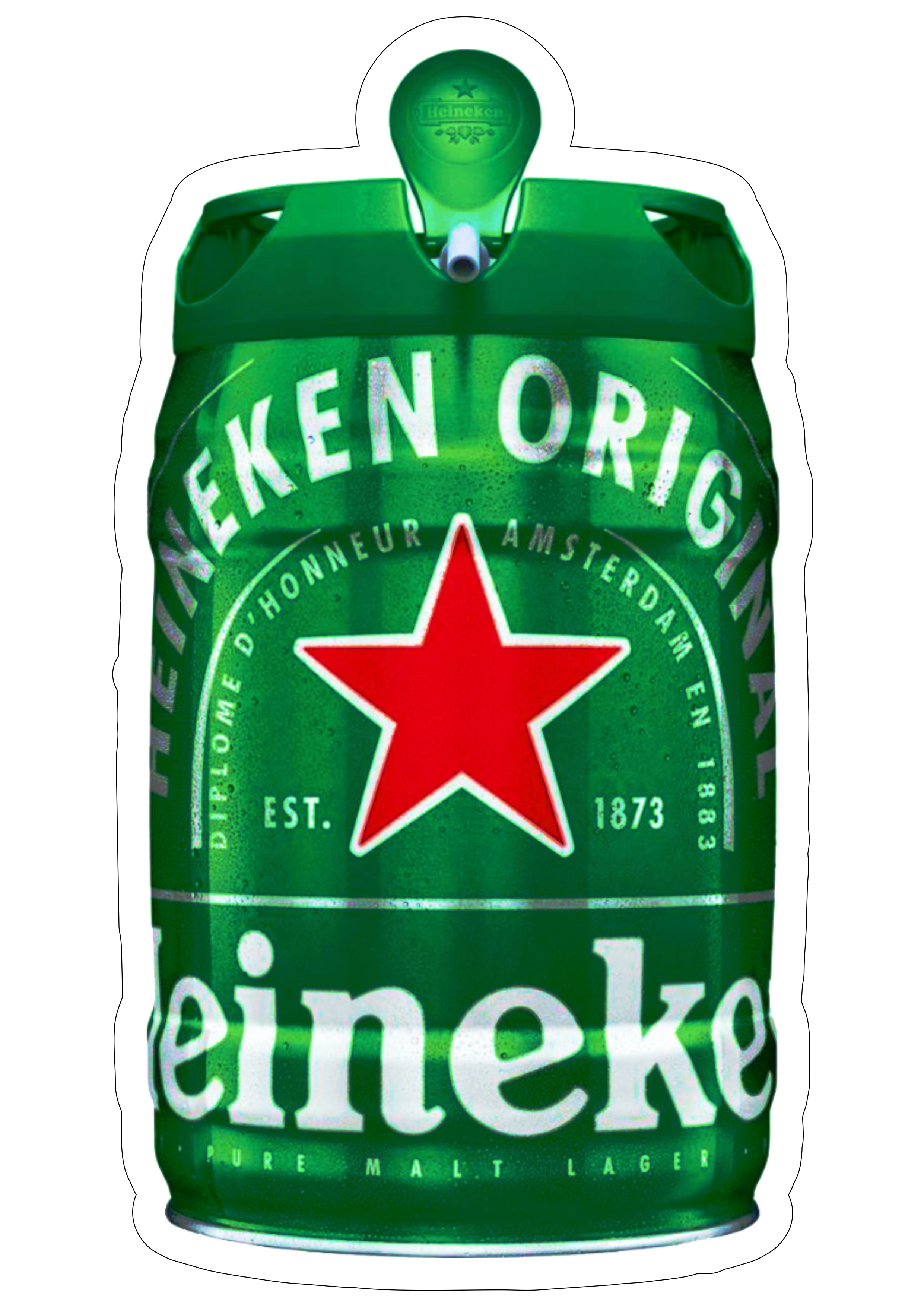 Cerveja Heineken barril com torneira depósito de bebidas fundo transparente alta qualidade contorno png