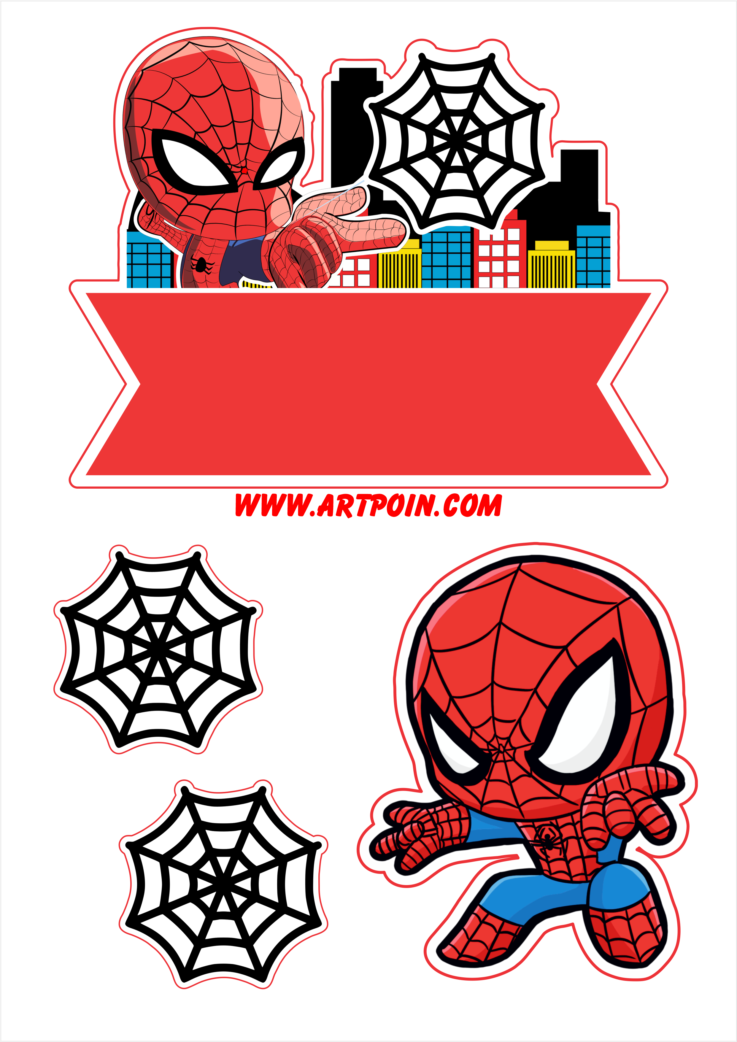 Topo de bolo para imprimir Homem-Aranha decoração de festa infantil desenho cute png