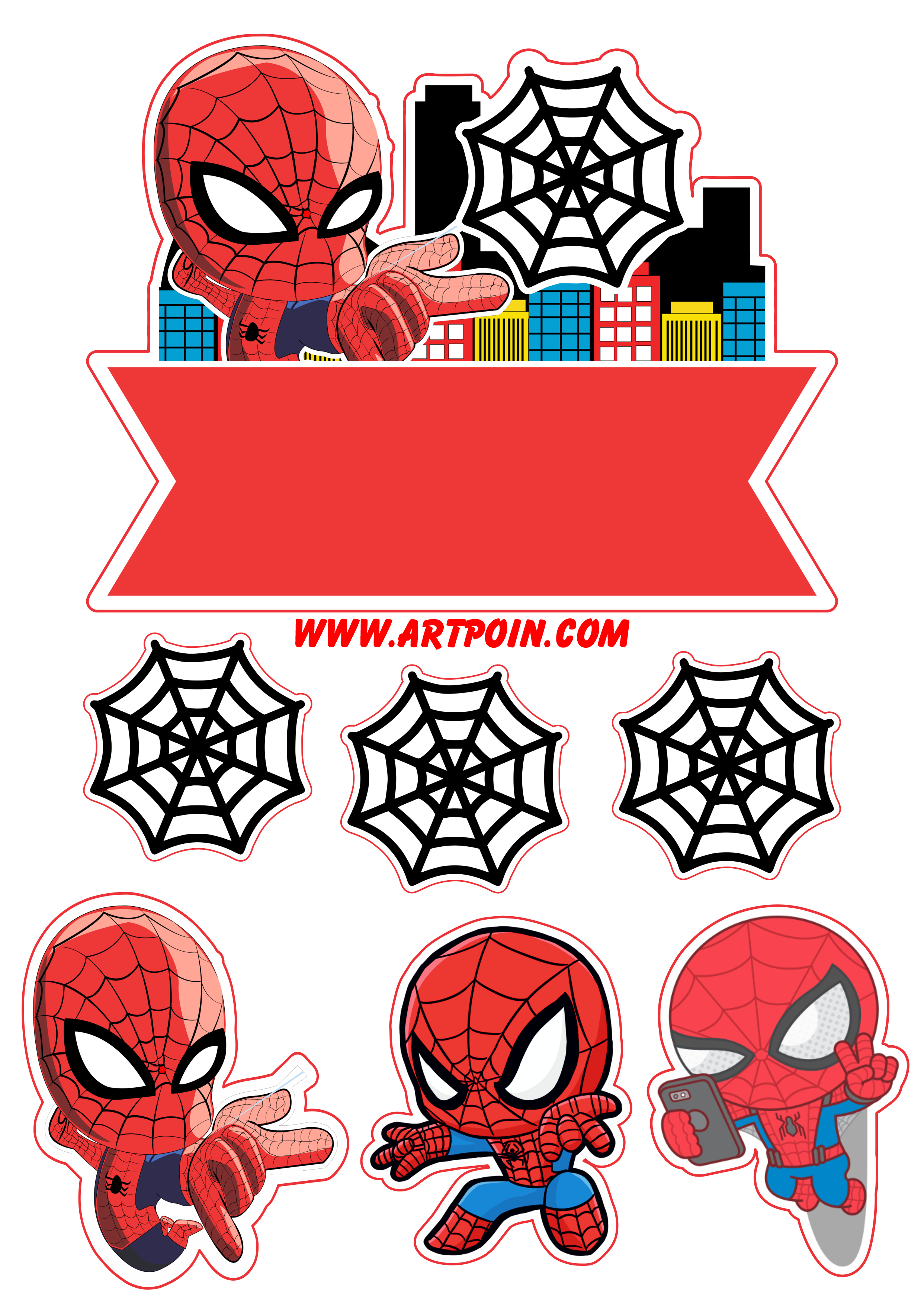Topo de bolo para imprimir Homem-Aranha decoração de festa infantil desenho cute artigos de papelaria universo Marvel png