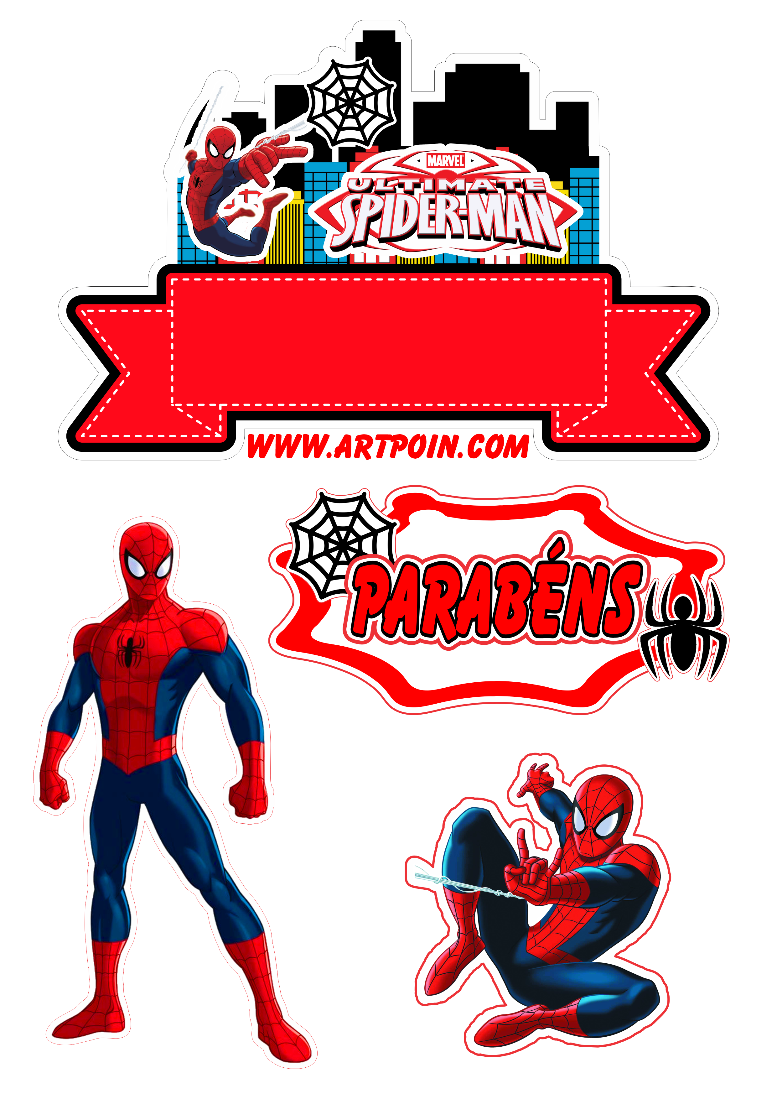 Topo de bolo para imprimir Homem-Aranha ultimate Spider-Man super herói png