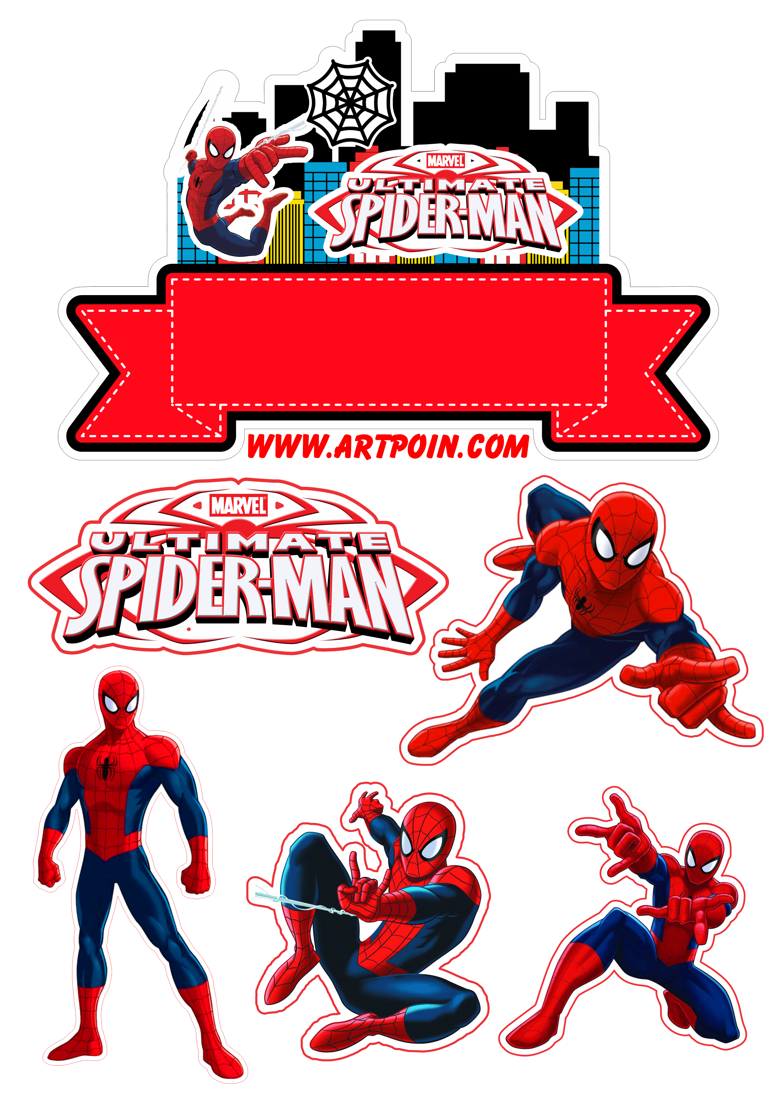 Topo de bolo para imprimir Homem-Aranha ultimate Spider-Man Marvel super herói png