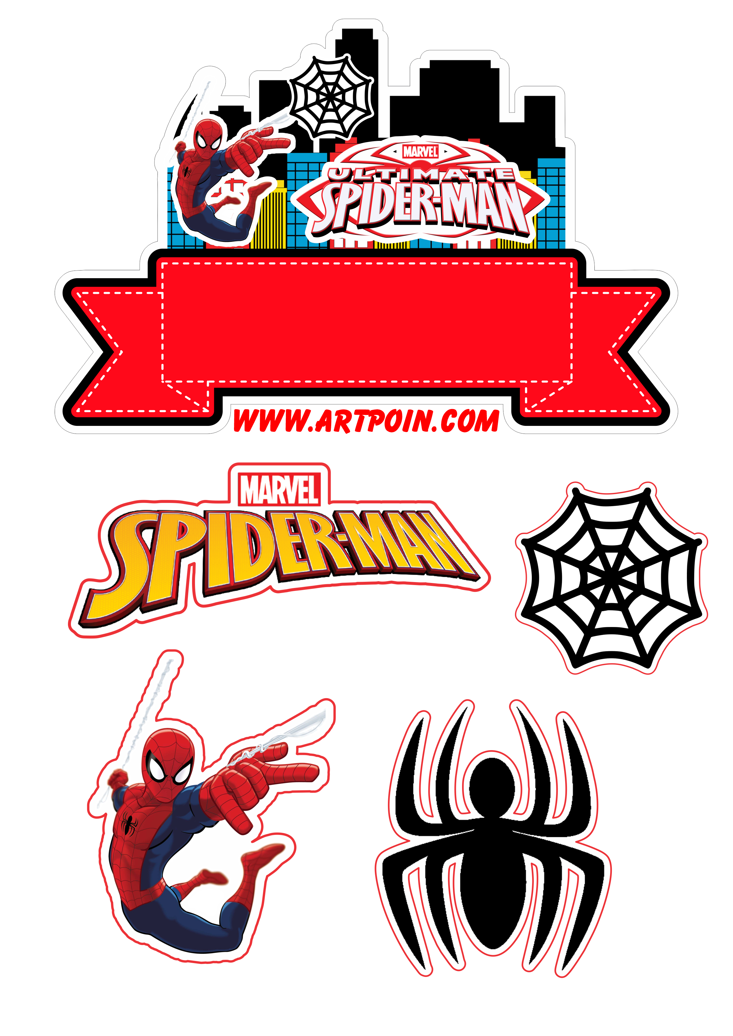 Topo de bolo para imprimir Homem-Aranha ultimate Spider-Man Marvel super herói desenho animado png