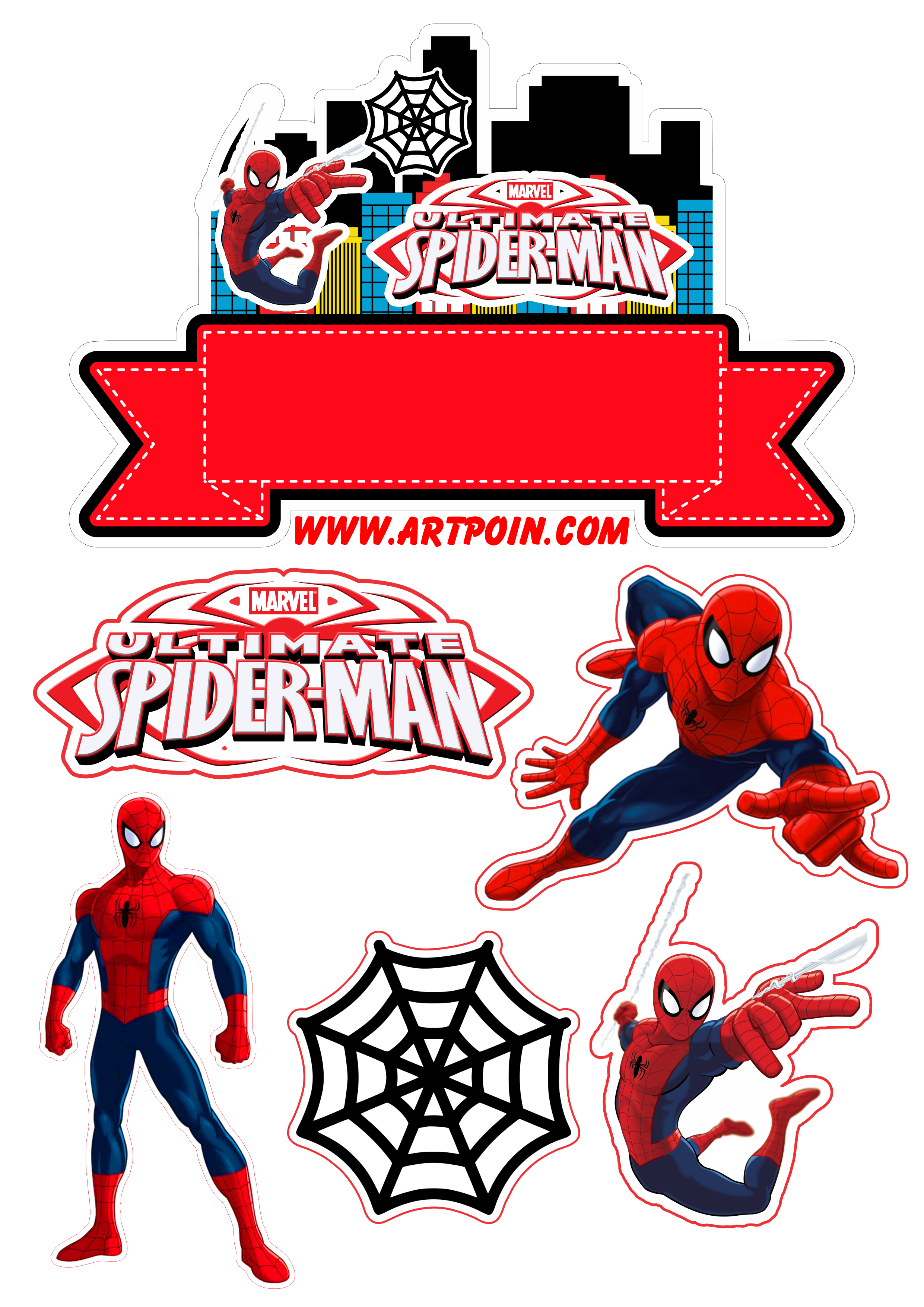 Topo de bolo para imprimir Homem-Aranha ultimate Spider-Man Marvel super herói desenho animado fazendo a nossa festa png