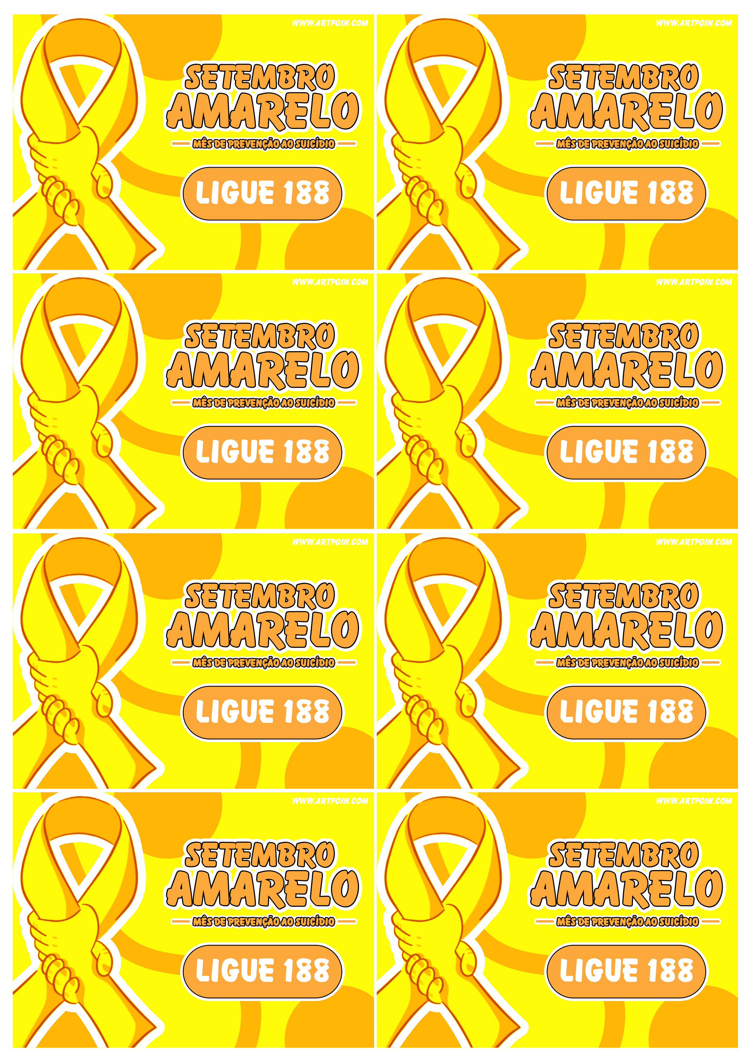Setembro amarelo cartão para campanha de prevenção e valorização da vida ligue 188 8 imagens png