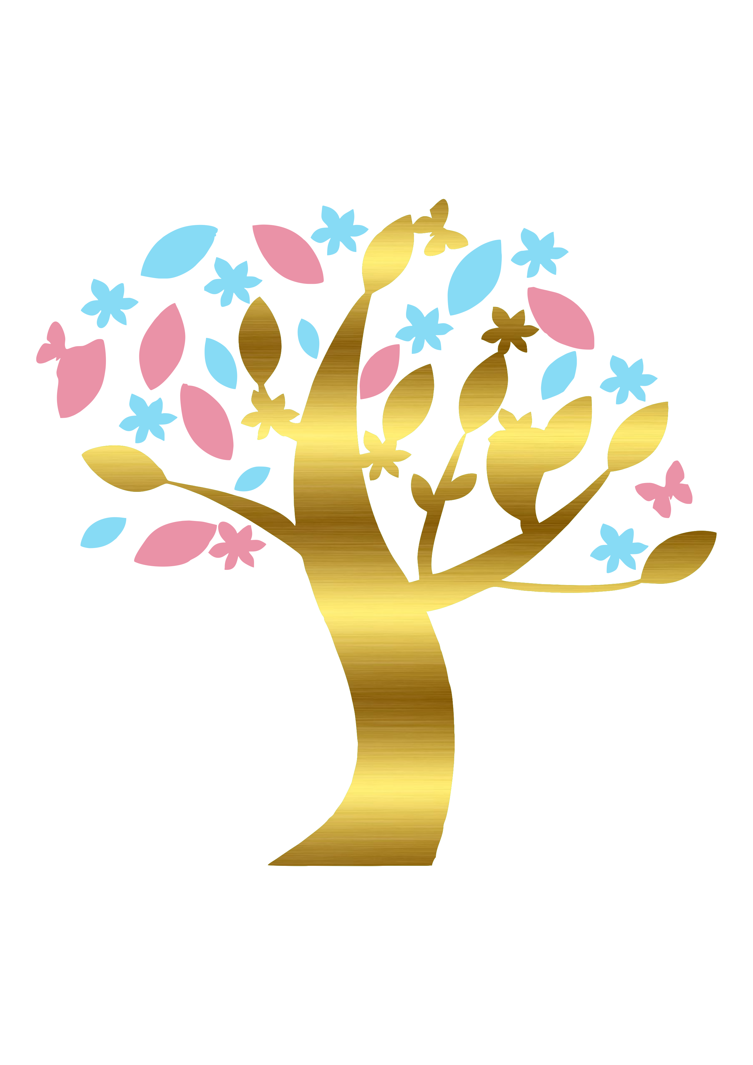 Jardim encantado árvore florida com borboletas dourada azul e rosa imagem decorativa fundo transparente png