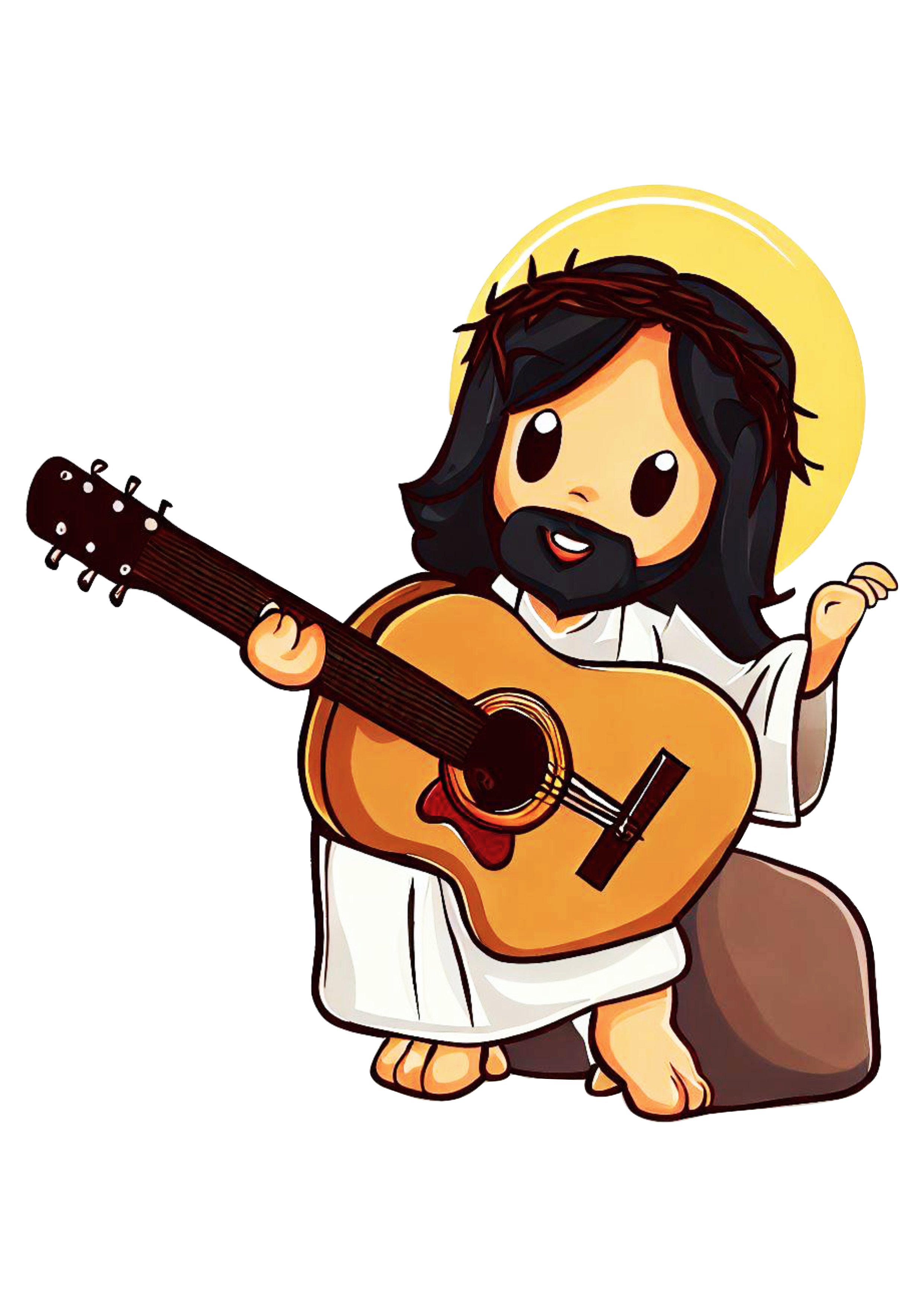 Jesus tocando violão desenho infantil fofinho a palavra de Deus png