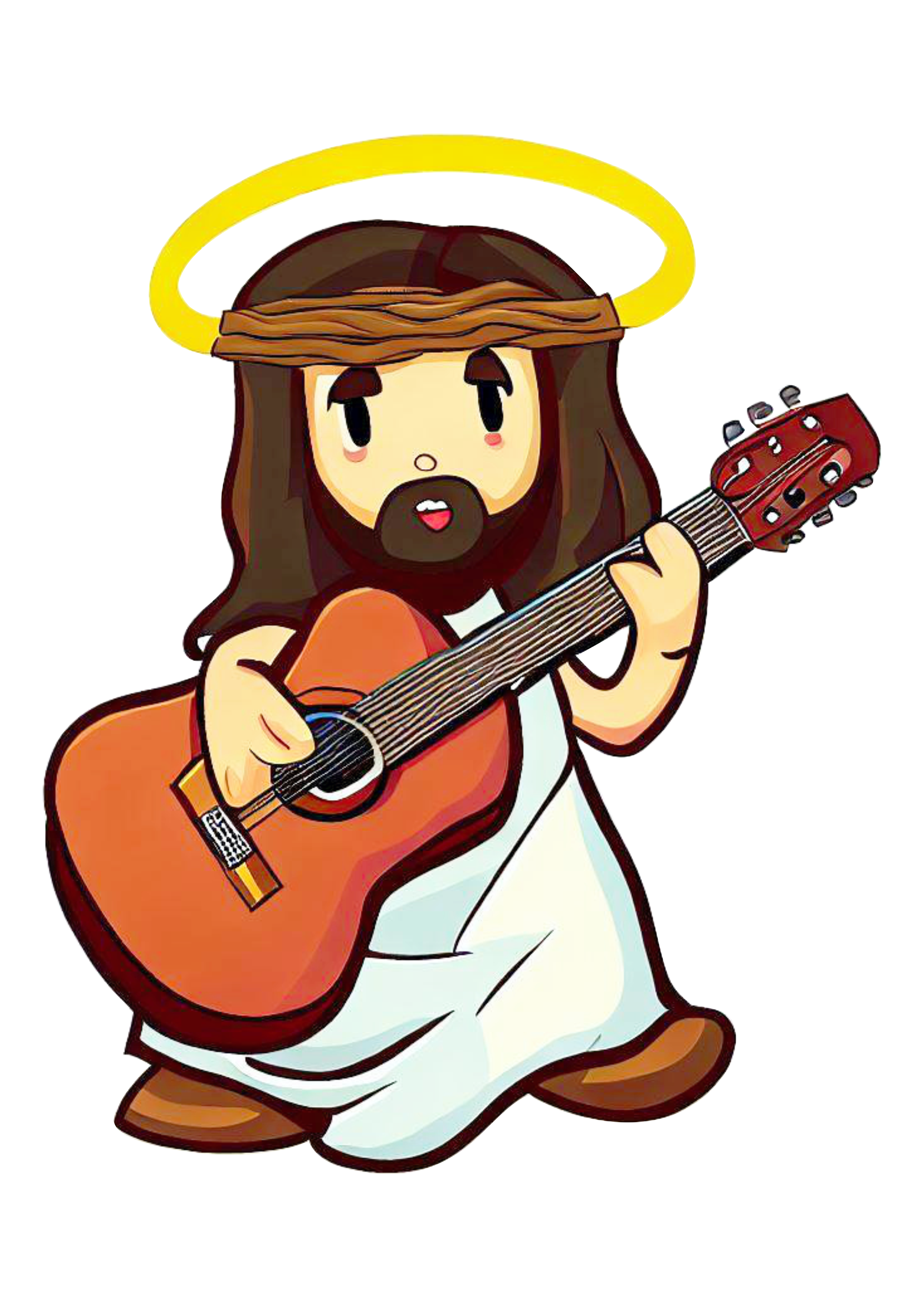 Jesus tocando violão desenho infantil fofinho a palavra de Deus para crianças png