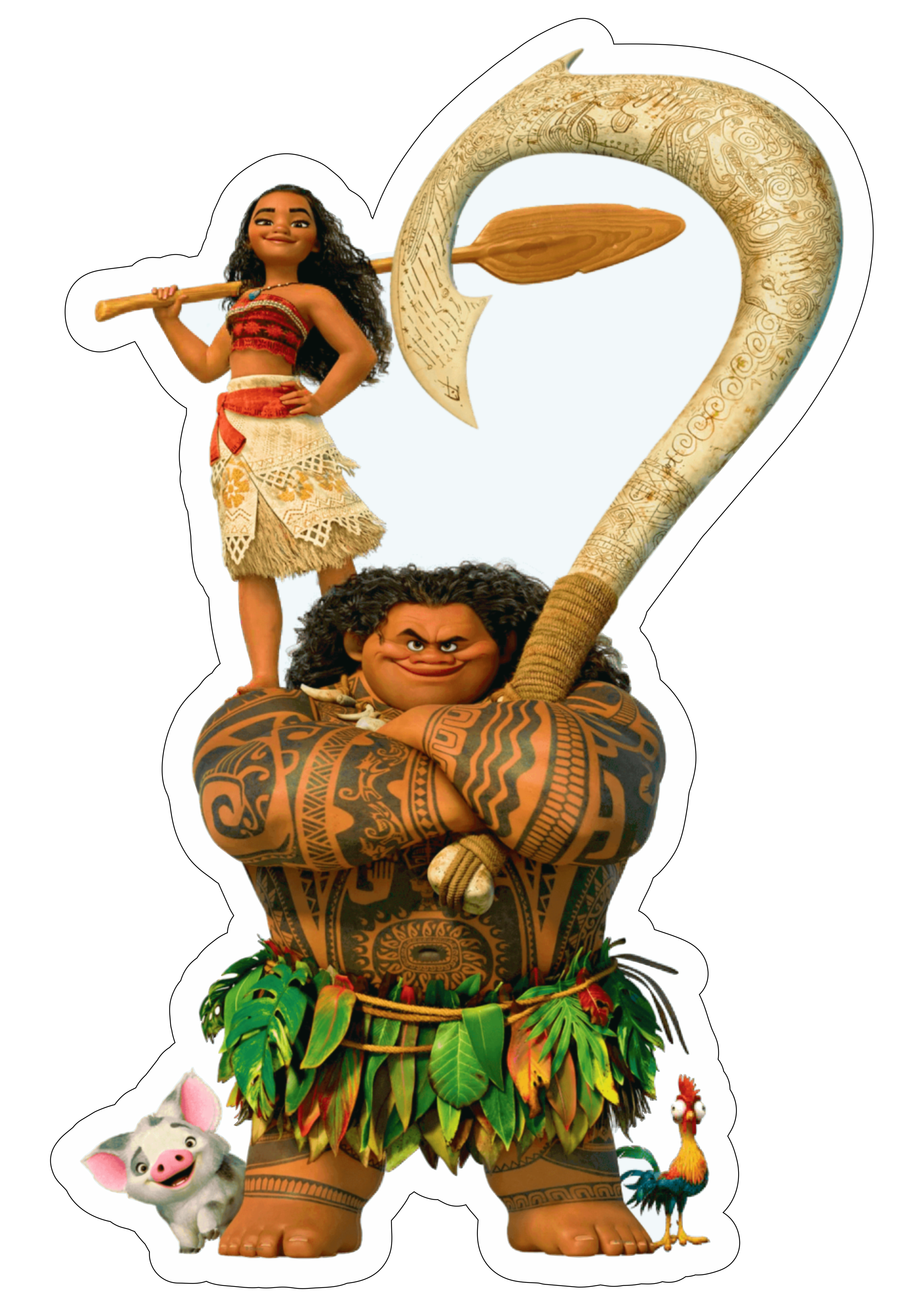 Moana e Mauí porquinho e galinho desenho filme infantil animação disney personagem fictício tropical ilustração png