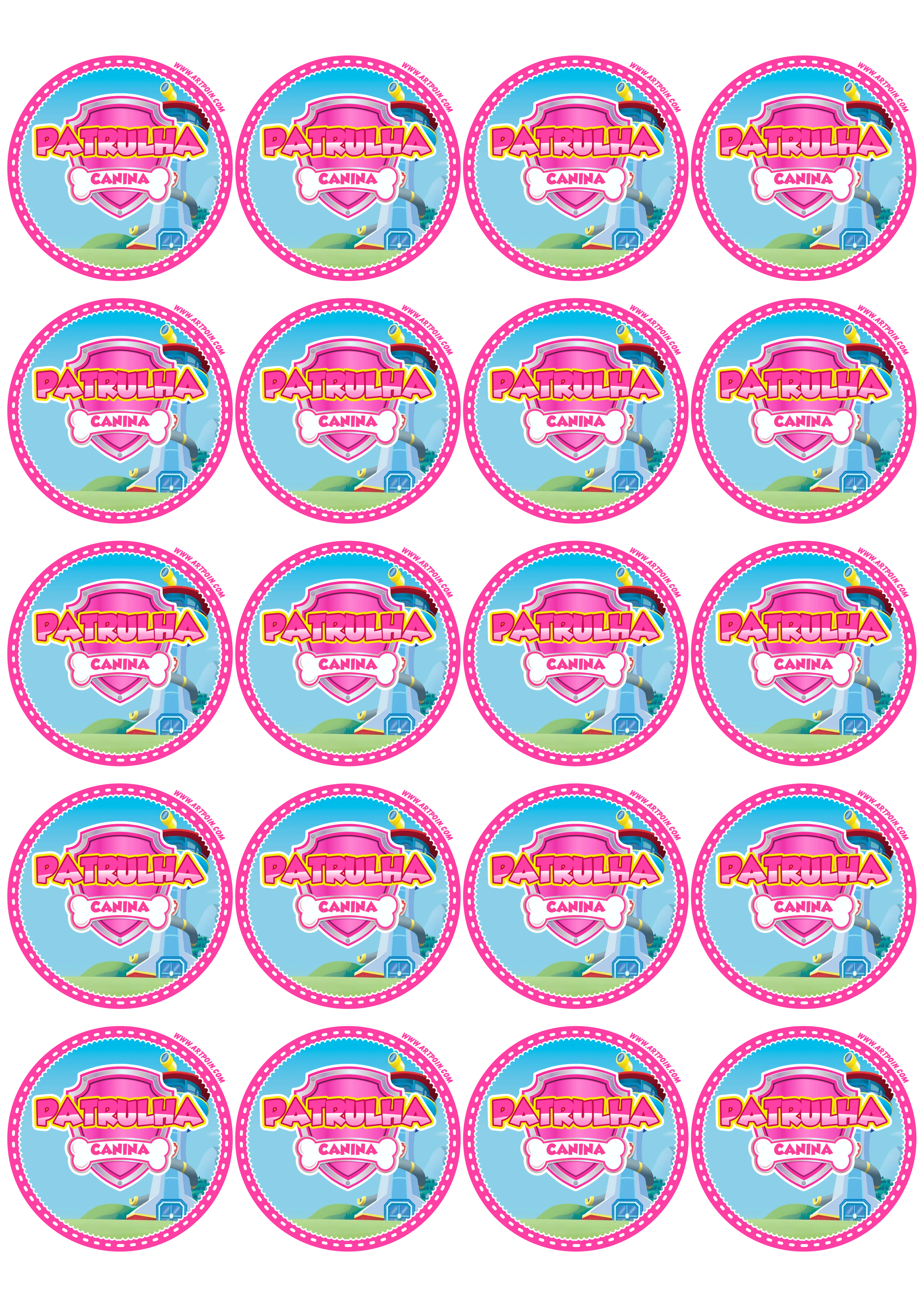 Patrulha canina rosa pink adesivo redondo tag sticker decoração de aniversário infantil artigos de papelaria 20 imagens png