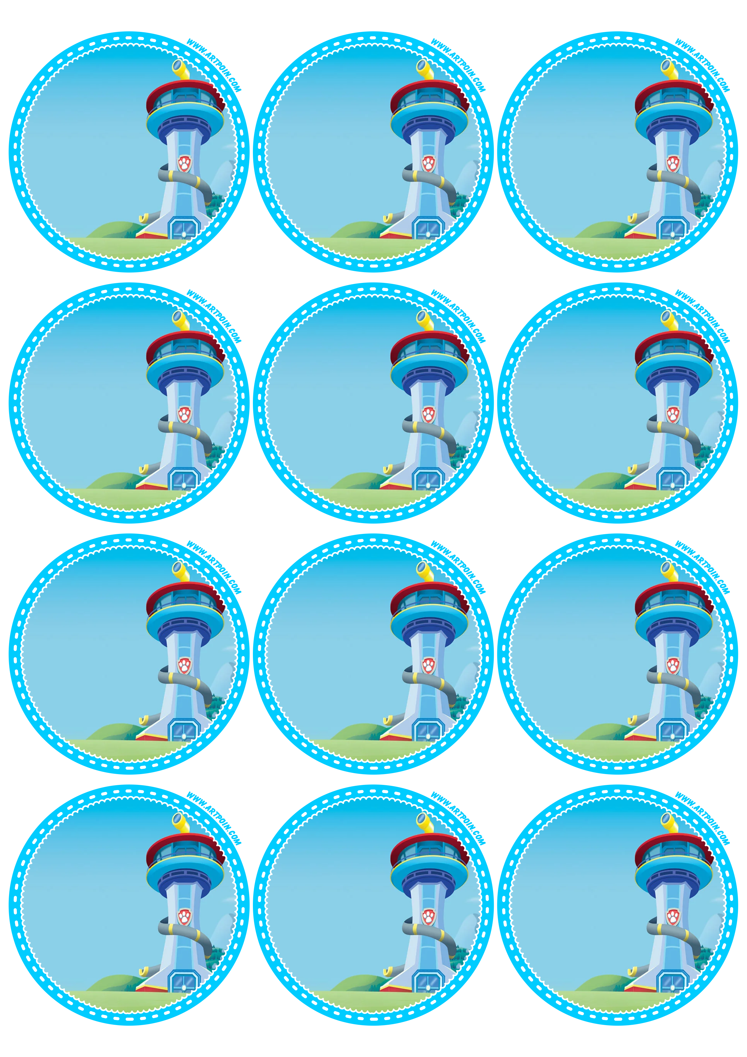 Patrulha canina adesivo redondo tag sticker decoração de aniversário infantil 12 imagens png