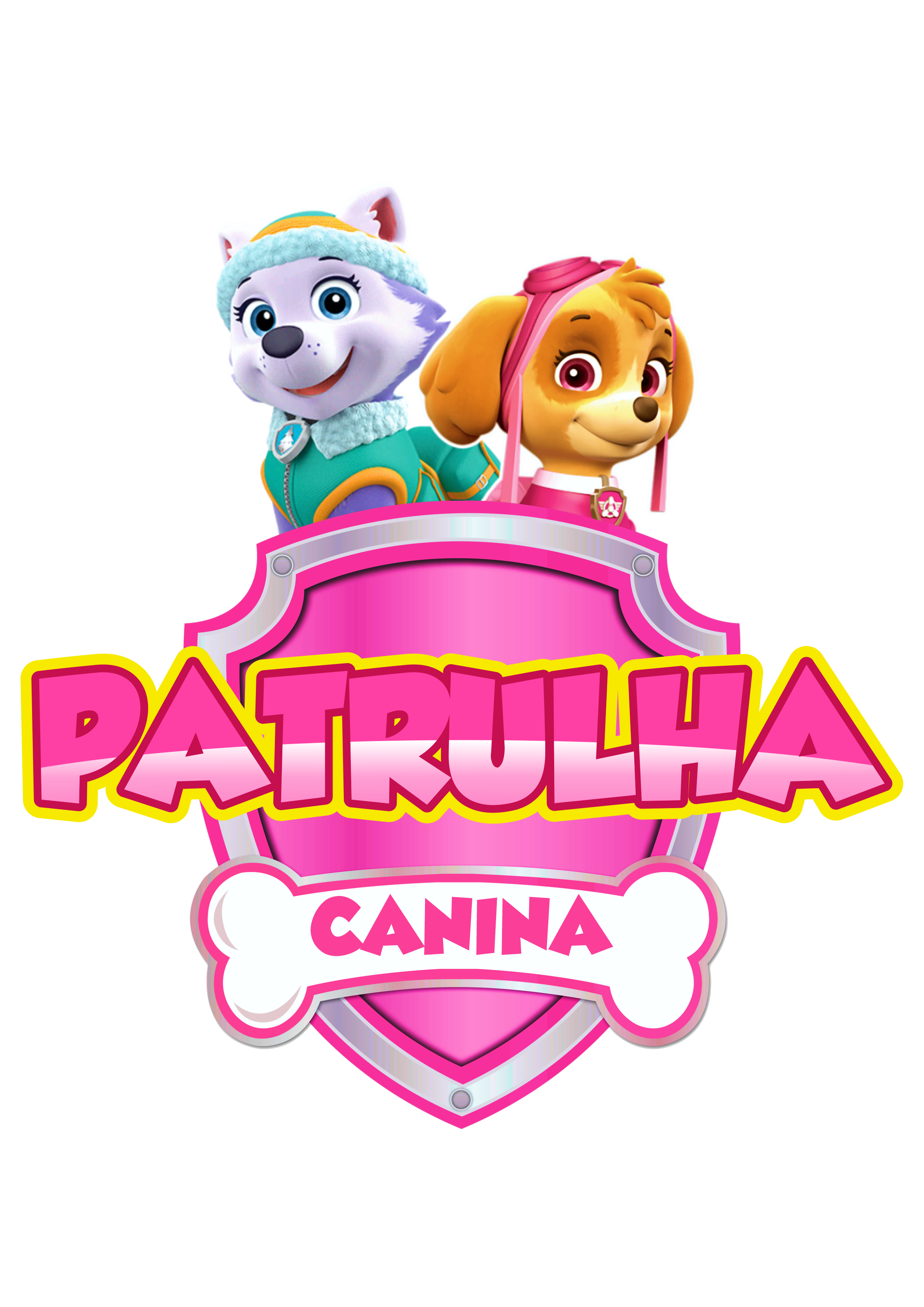 Patrulha canina rosa pink paw patrol desenho animado logomarca logo papelaria Skye e Everest png
