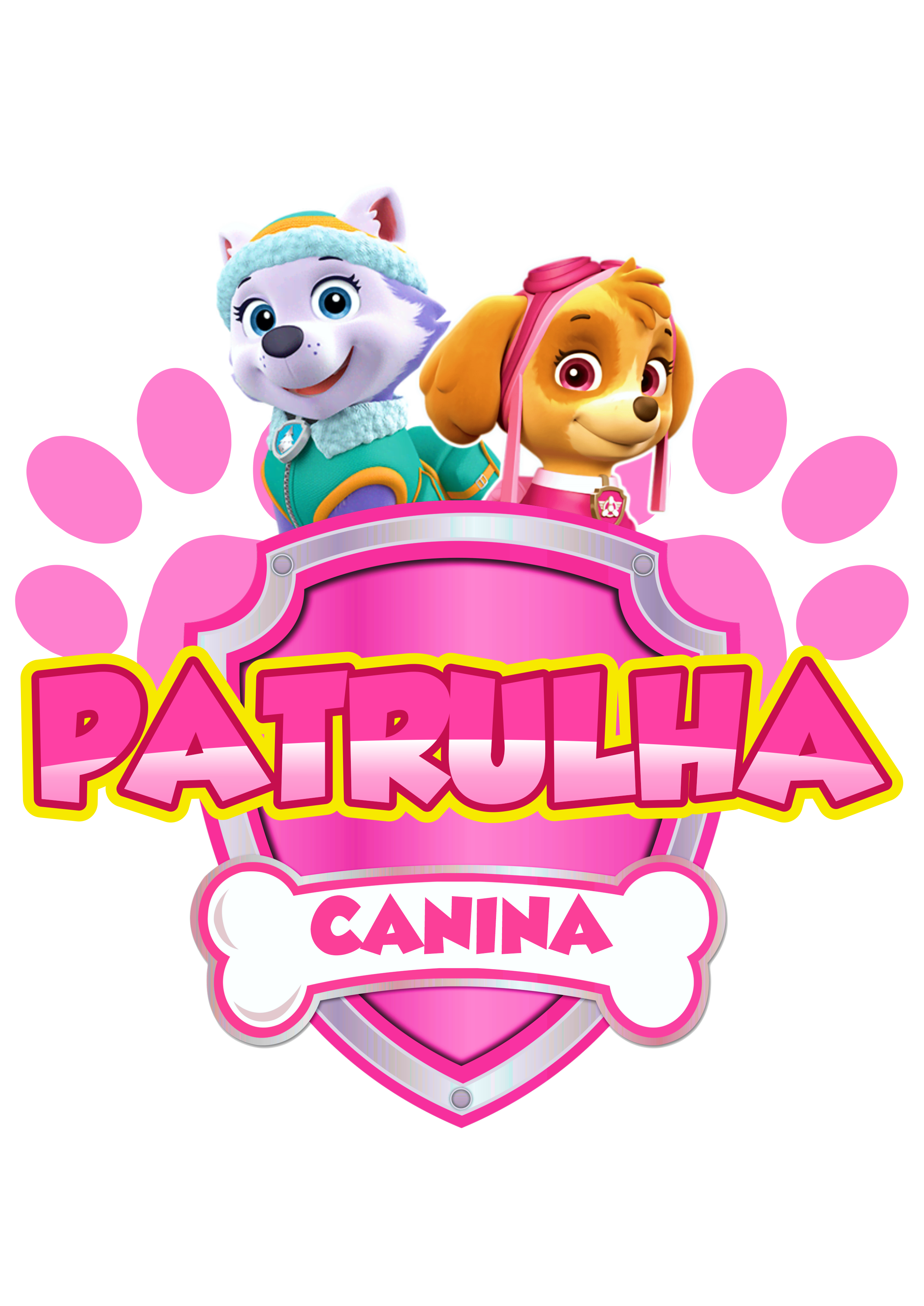 Patrulha canina rosa pink paw patrol desenho animado logomarca logo papelaria Skye e Everest pack de imagens png