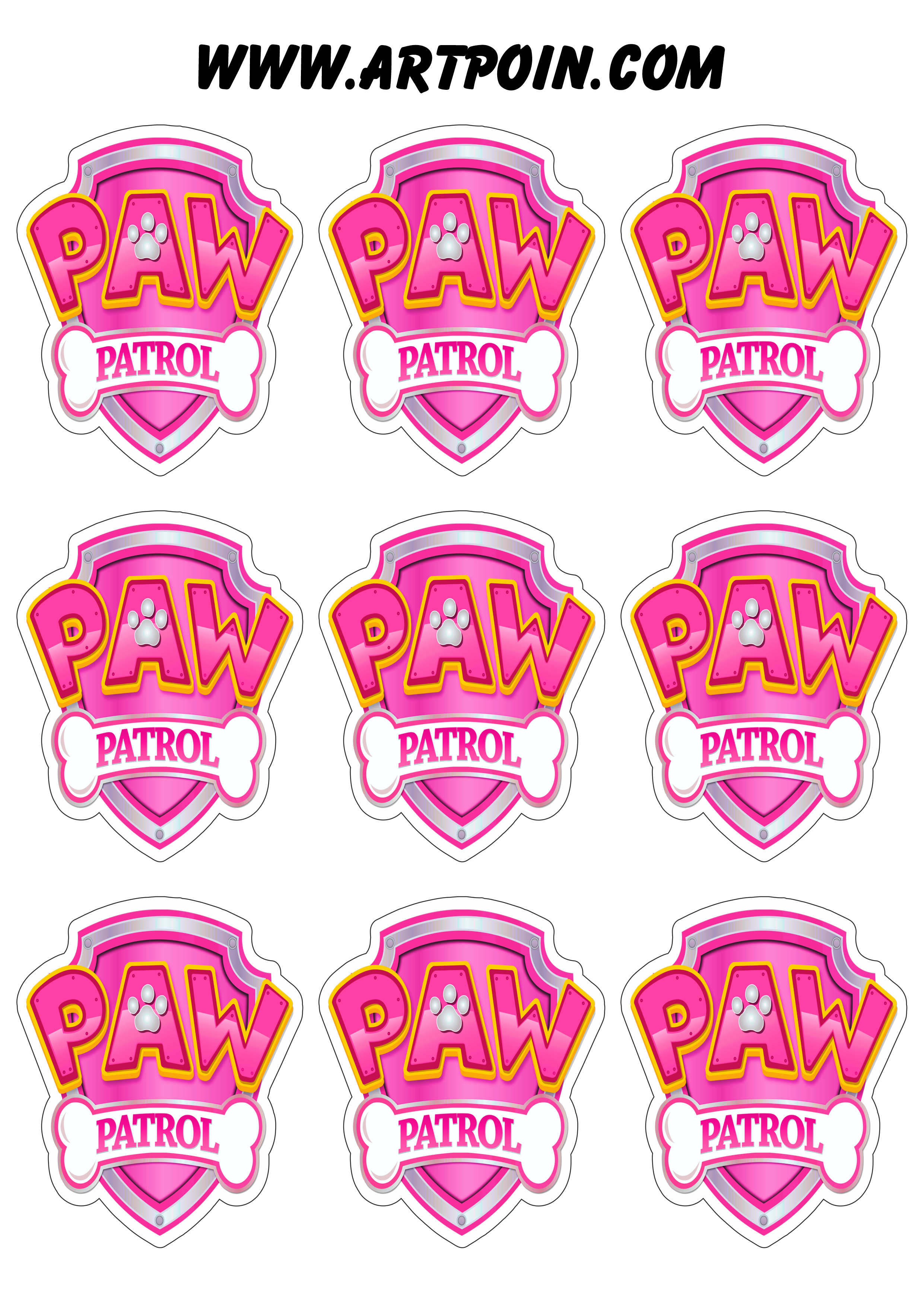 Patrulha canina paw patrol desenho infantil adesivo tag sticker decoração de mesa de aniversário logomarca rosa png