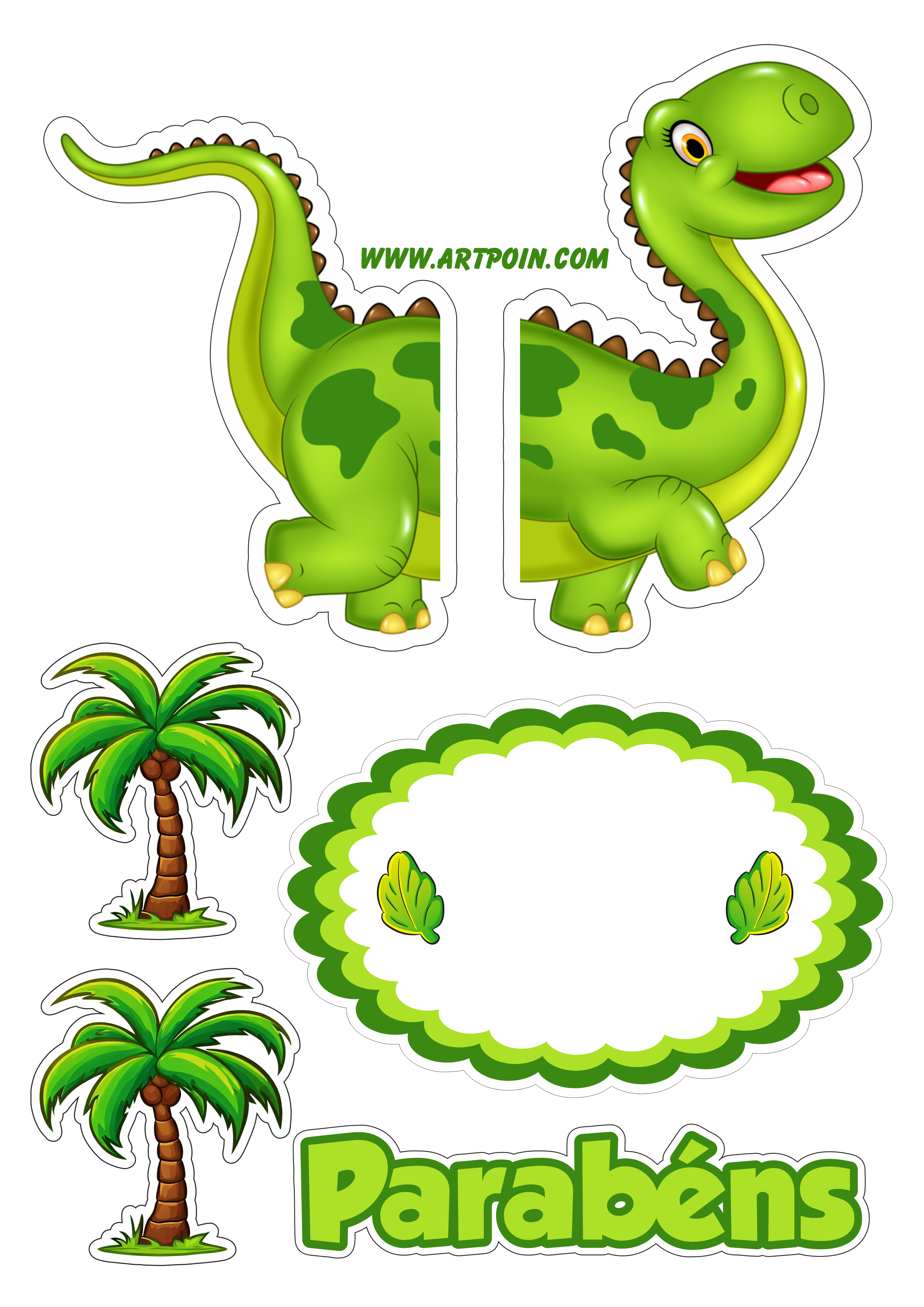 Festa personalizada infantil dinossauros desenhos braquiossauro  tiranossauro rex pegadas e folhas para decoração png