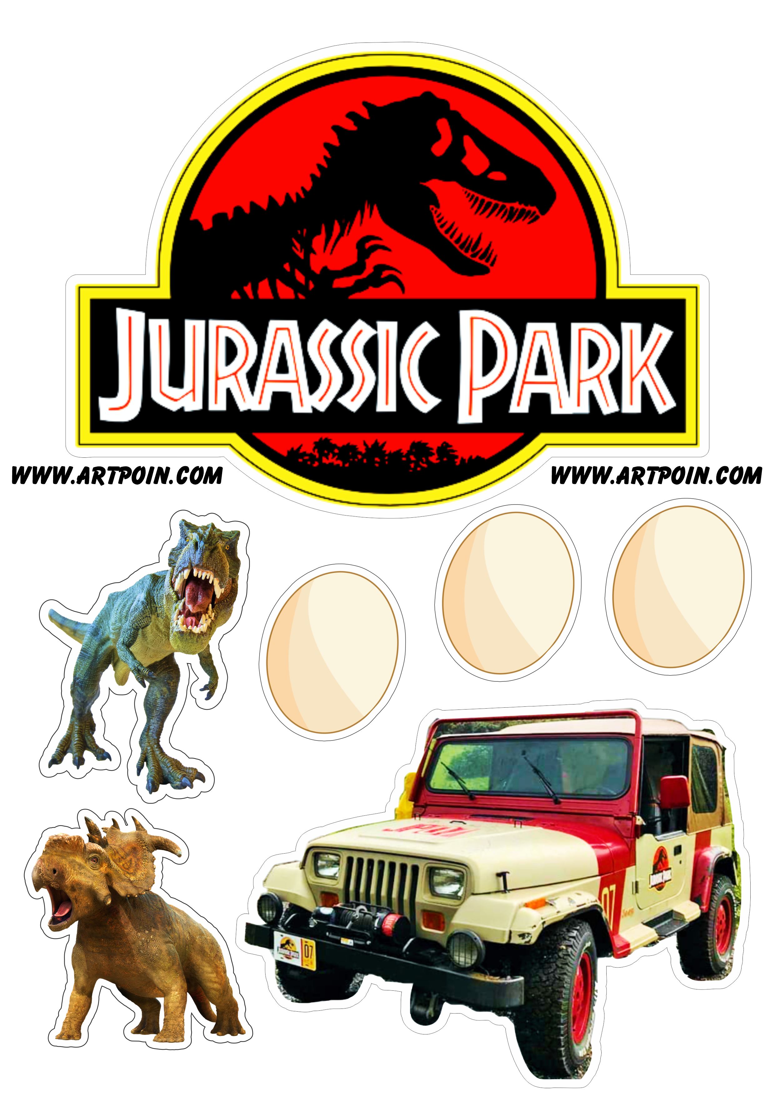 Jurassic Park topo de bolo infantil para aniversário de criança tema dinossauros artes gráficas png