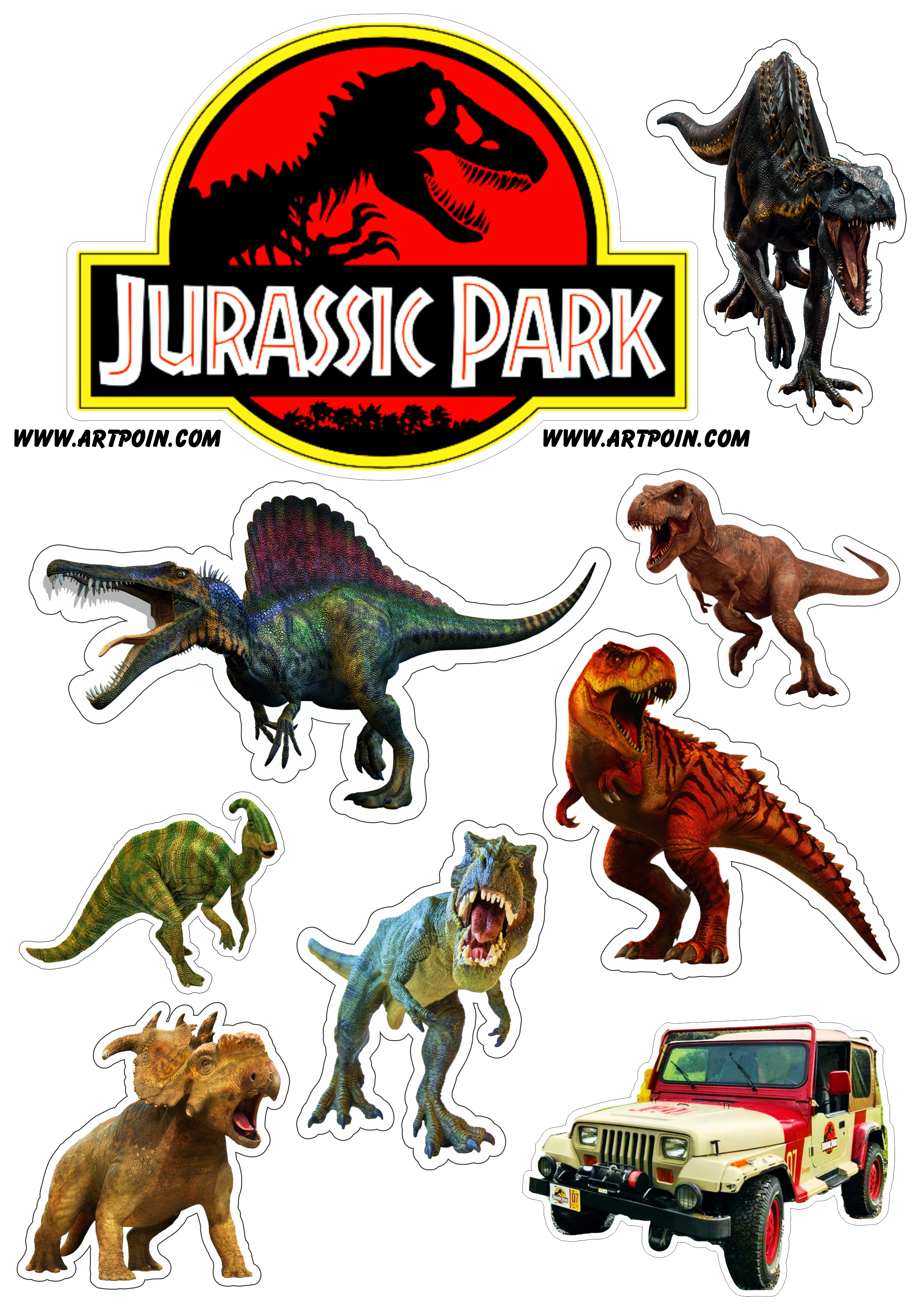 Jurassic Park topo de bolo infantil para aniversário de criança tema dinossauros artes gráficas tiranossauros rex free design png