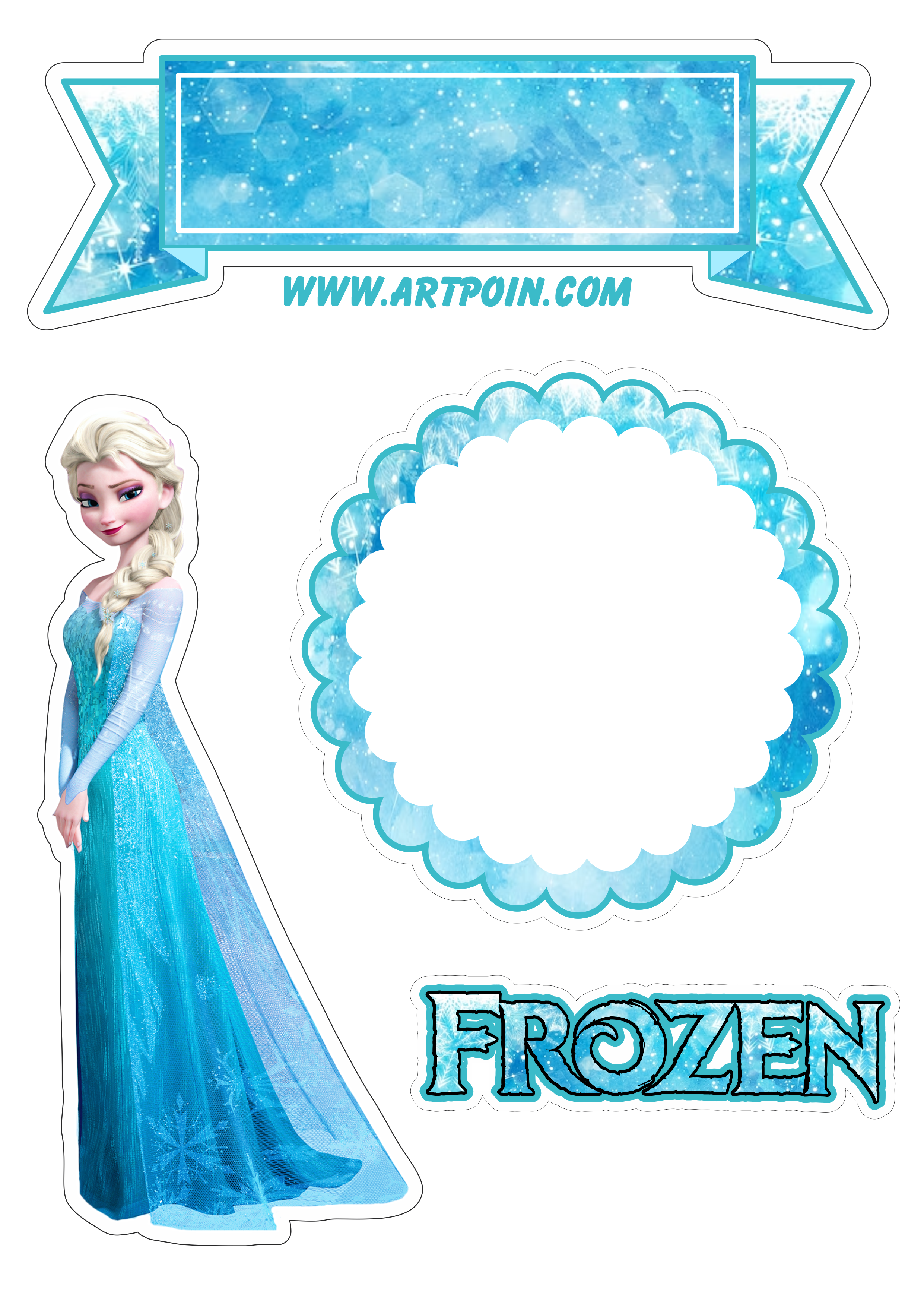 Topo de bolo para imprimir Frozen uma aventura congelante festa de aniversário png