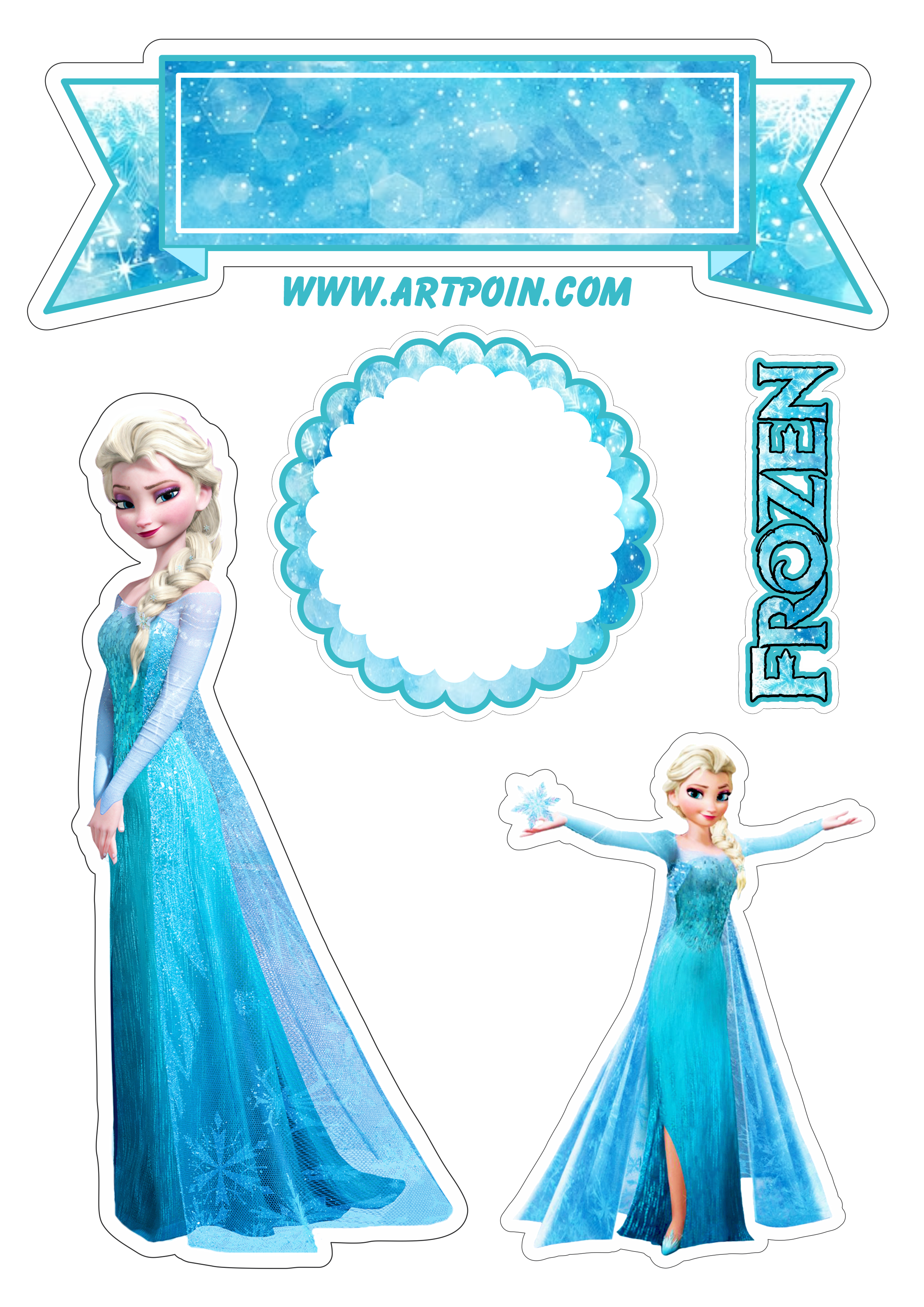 Topo de bolo para imprimir Frozen uma aventura congelante festa de aniversário temática menina infantil png