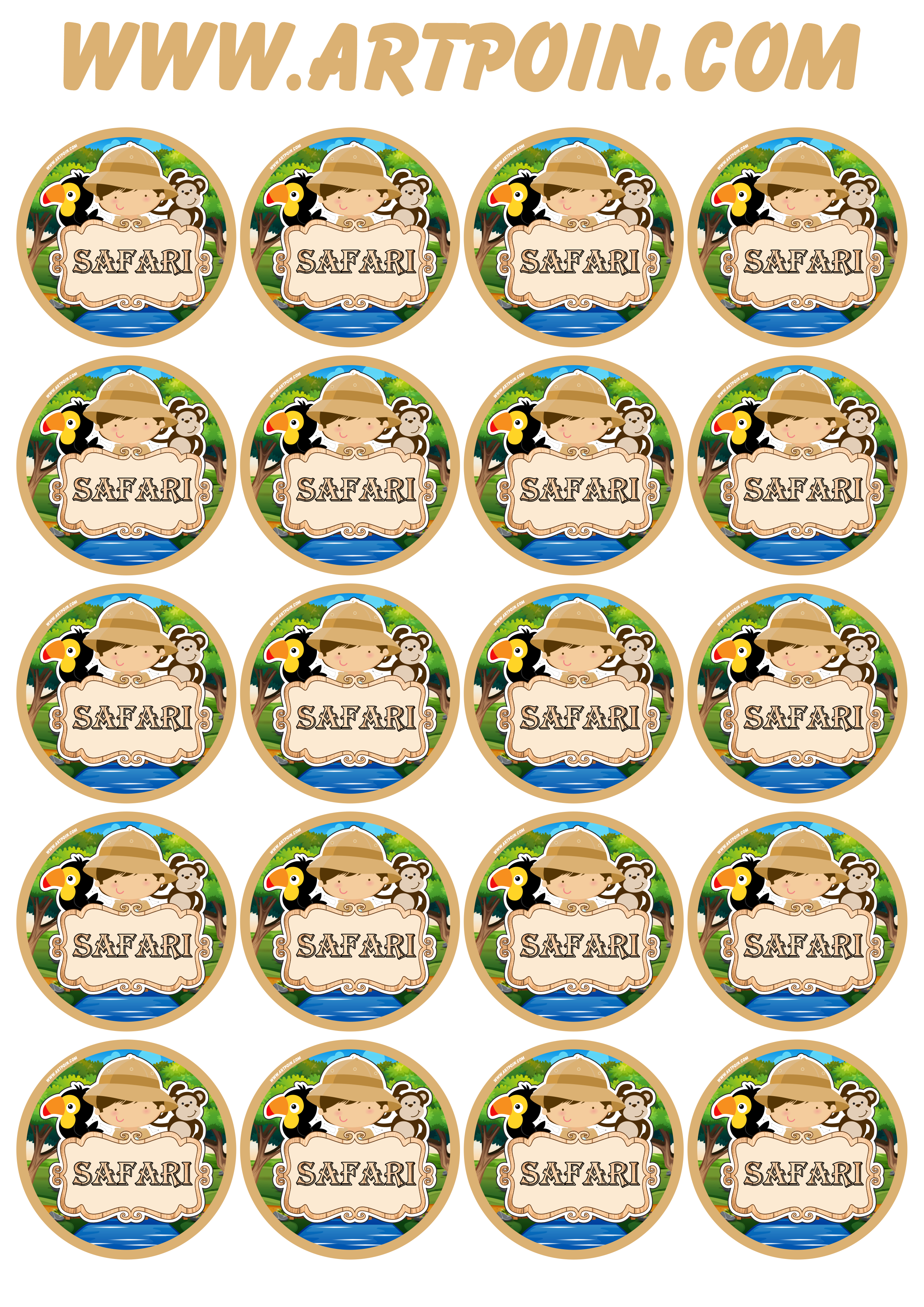 Safari animais adesivo redondo tag sticker display para decoração grátis 20 imagens png