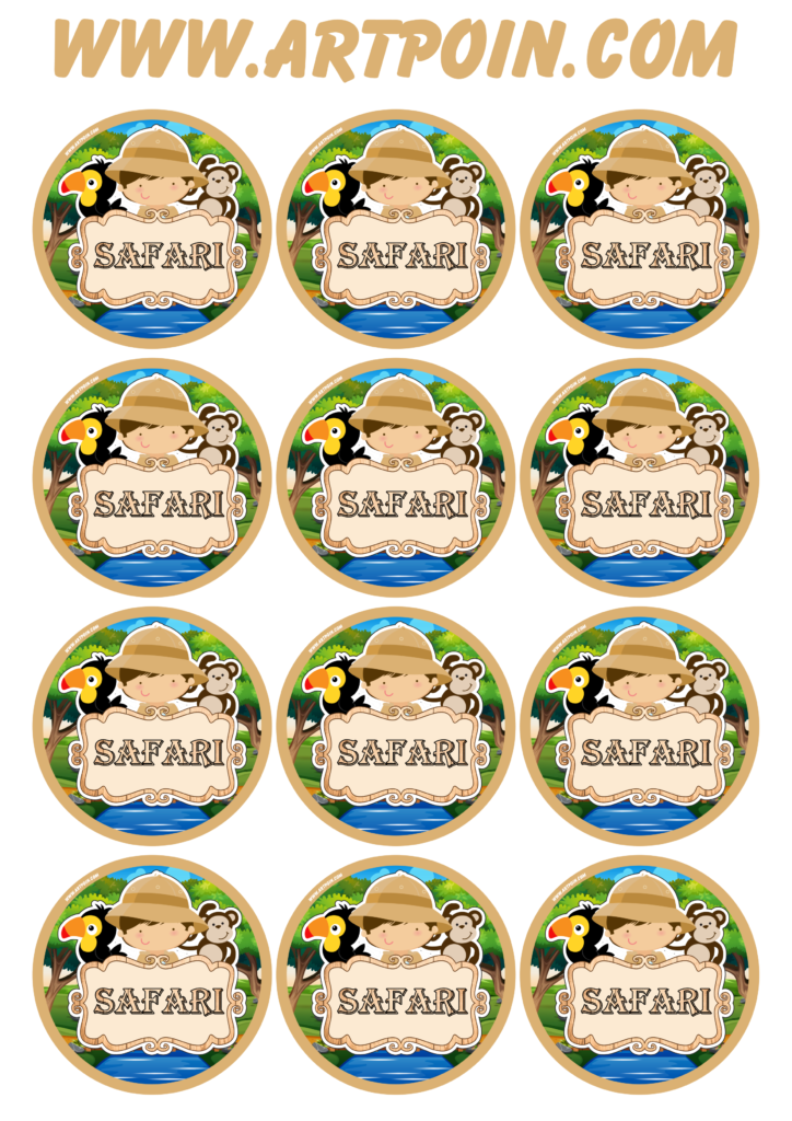 Safari animais adesivo redondo tag sticker display para decoração grátis 12 imagens png