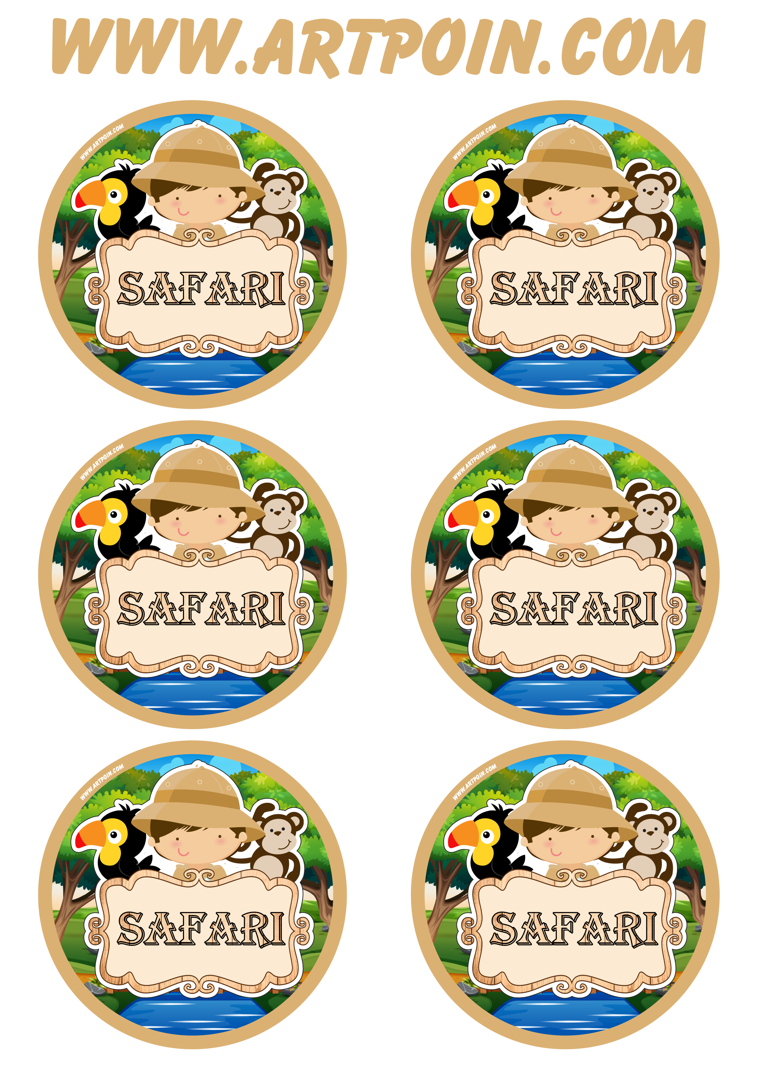 Safari animais adesivo redondo tag sticker display para decoração grátis 6 imagens png