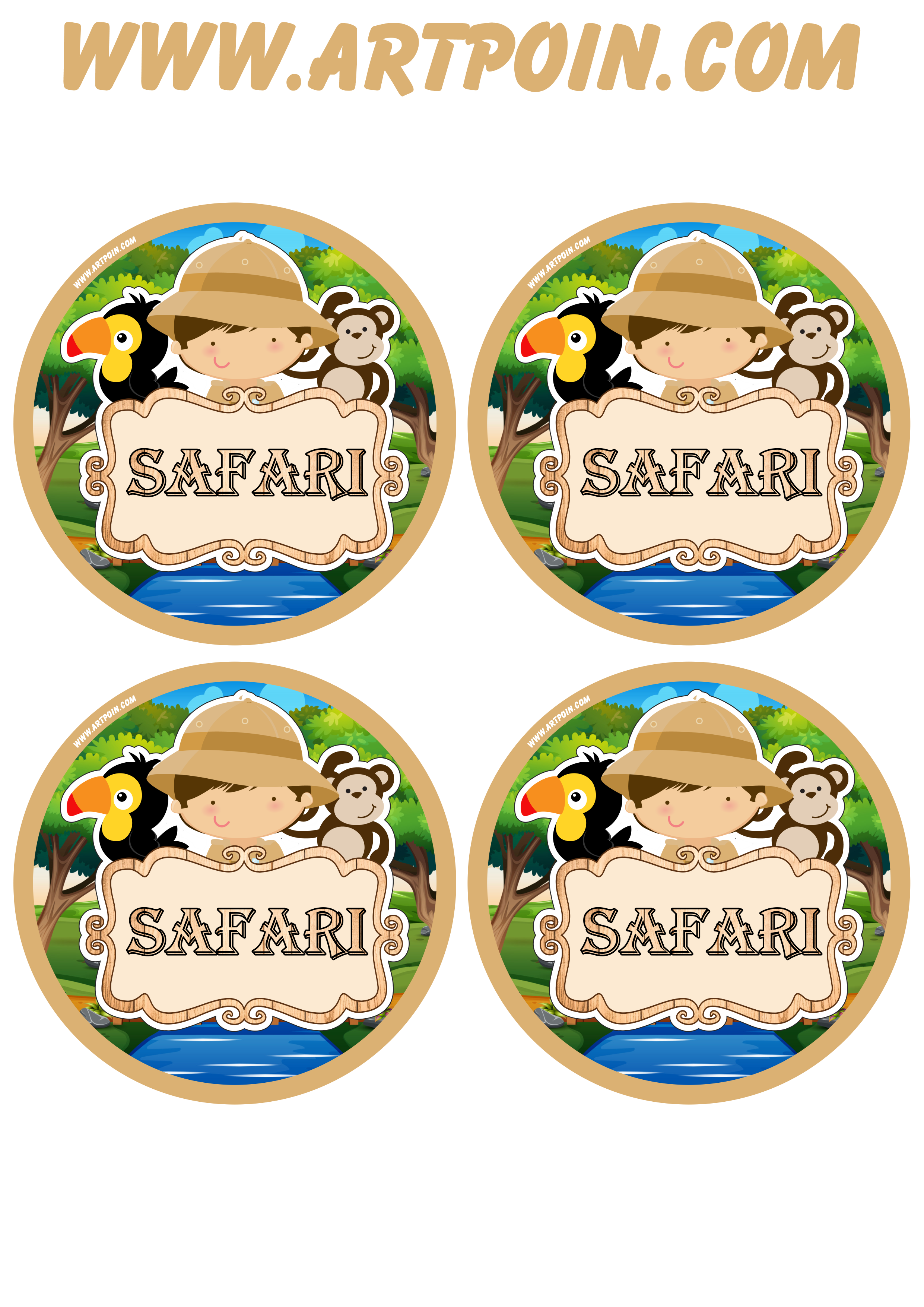 Safari animais adesivo redondo tag sticker display para decoração grátis 4 imagens png