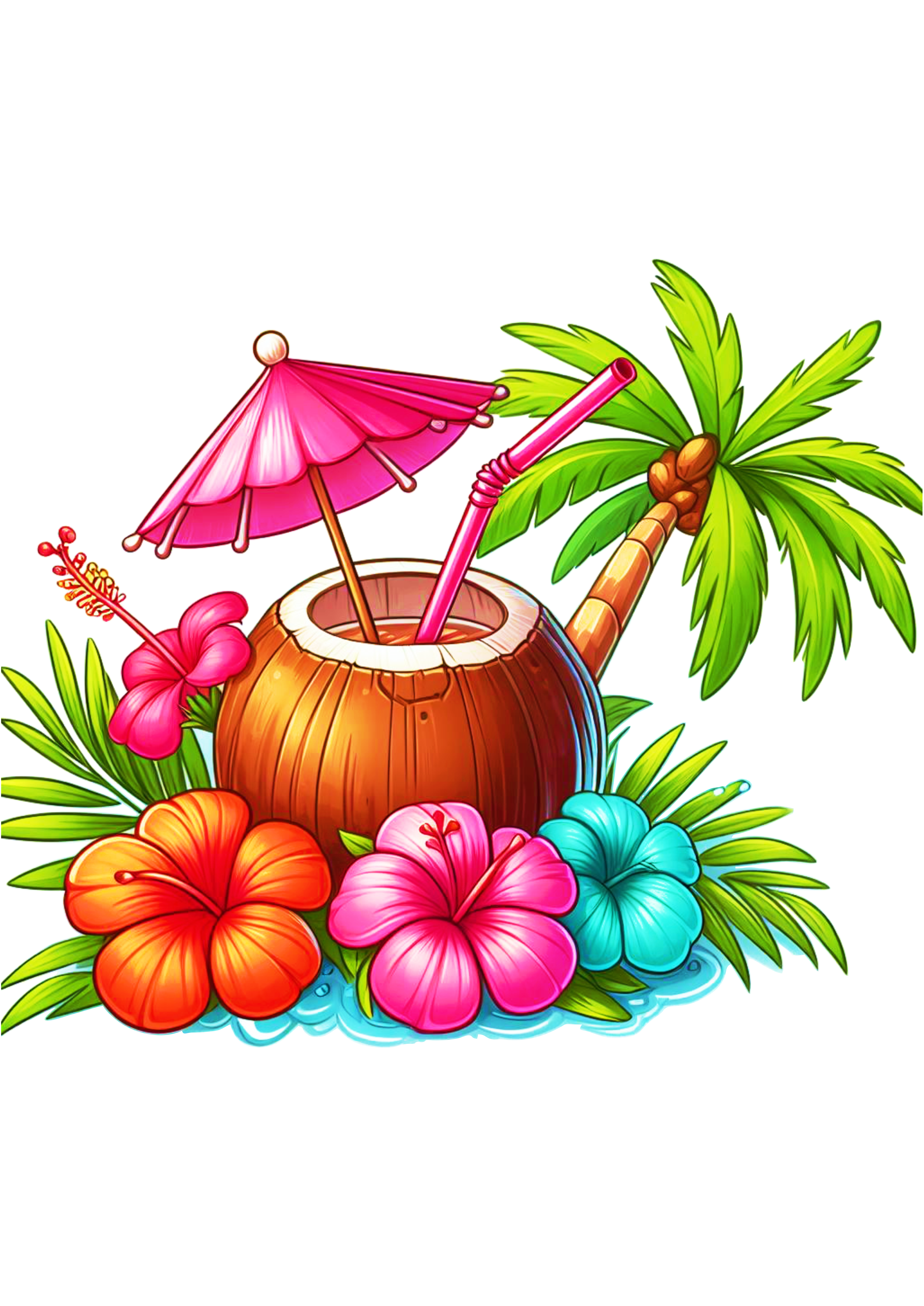 Tardezinha bebida tropical água de coco artes gráficas ilustração imagem fundo transparente drink png