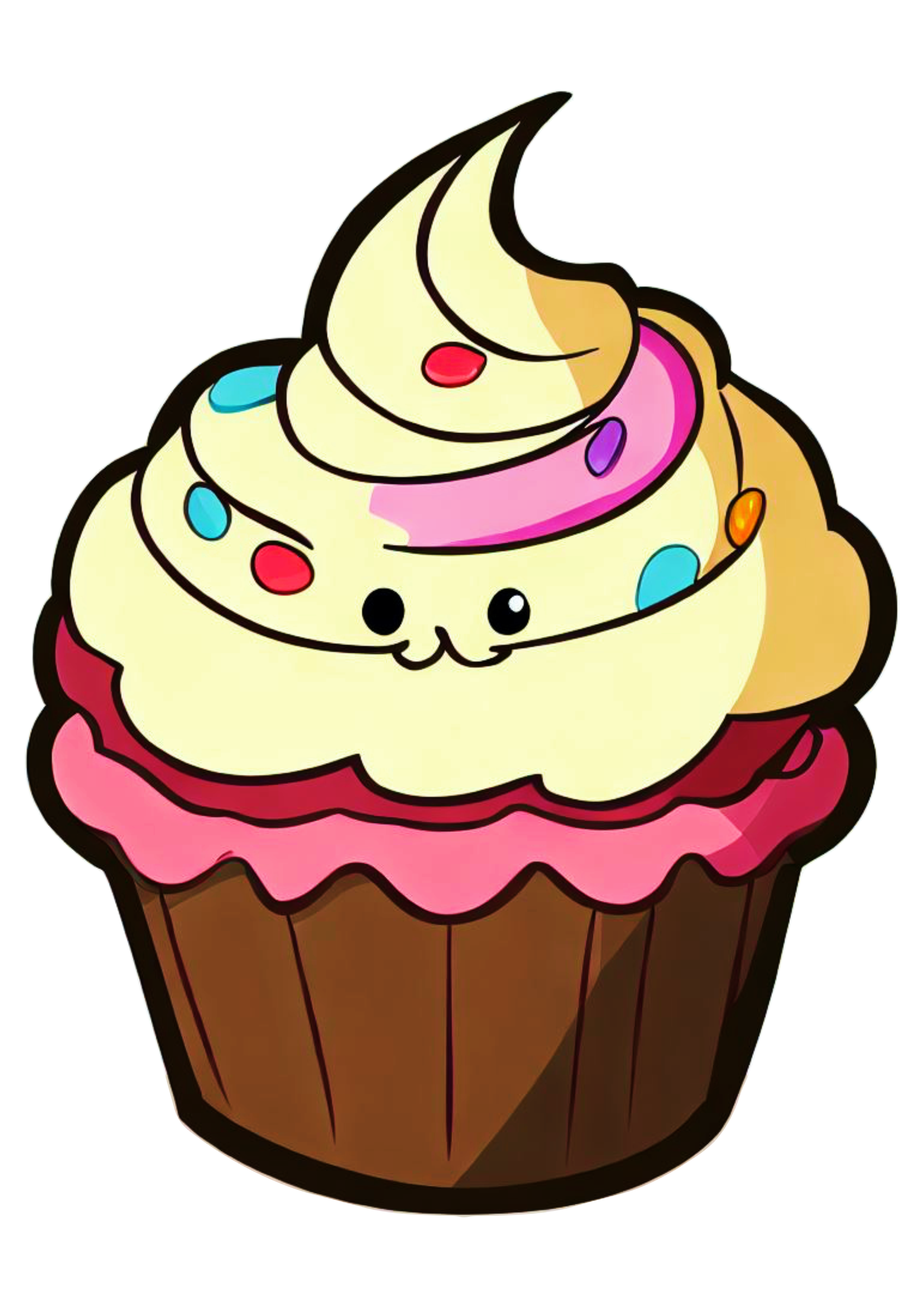 Bolinho cupcake colorido confeitado imagem sem fundo desenho simples docinho gostoso cartoon ilustração design png
