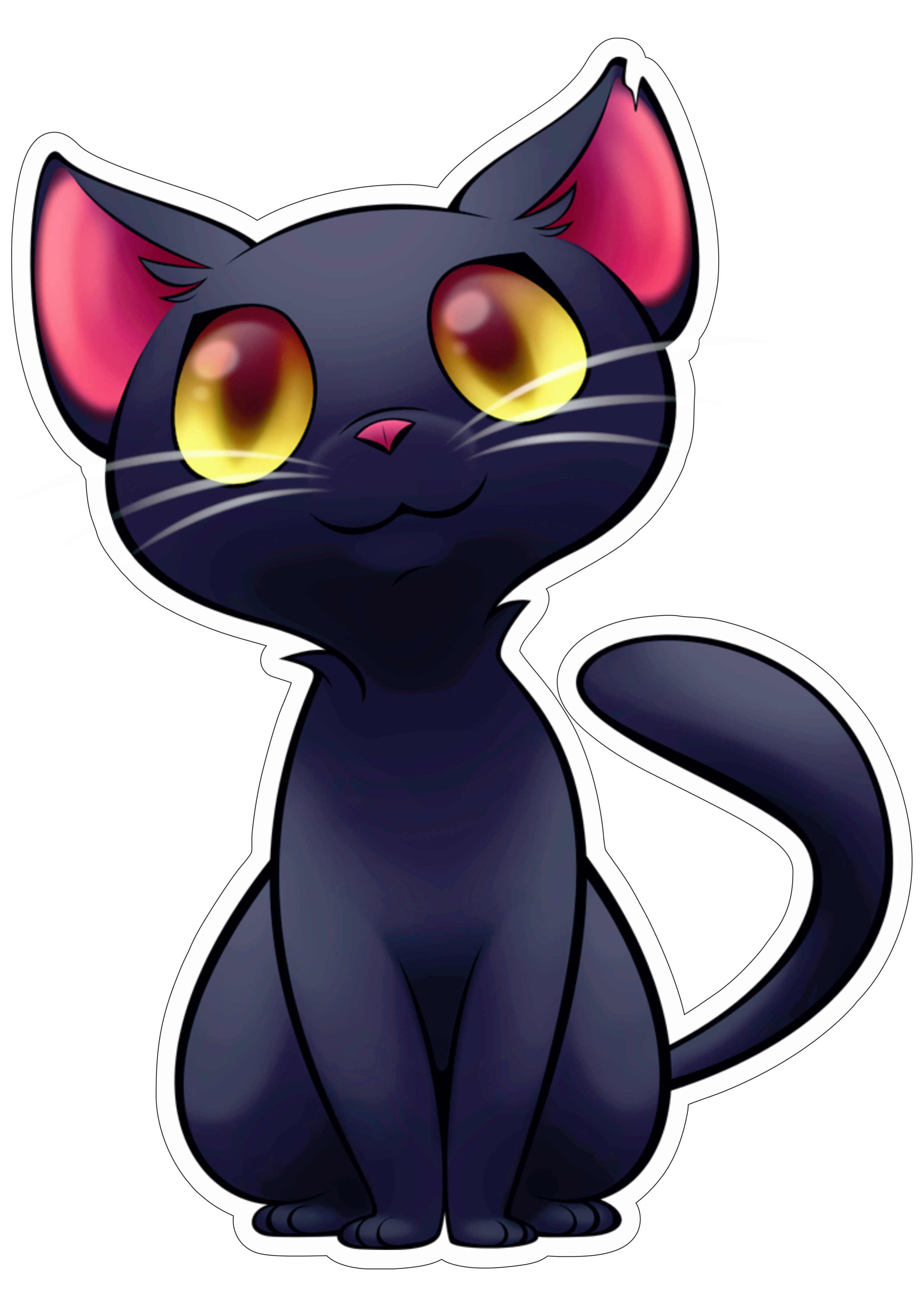 Gato preto fofinho decoração de halloween desenho simples com contorno png