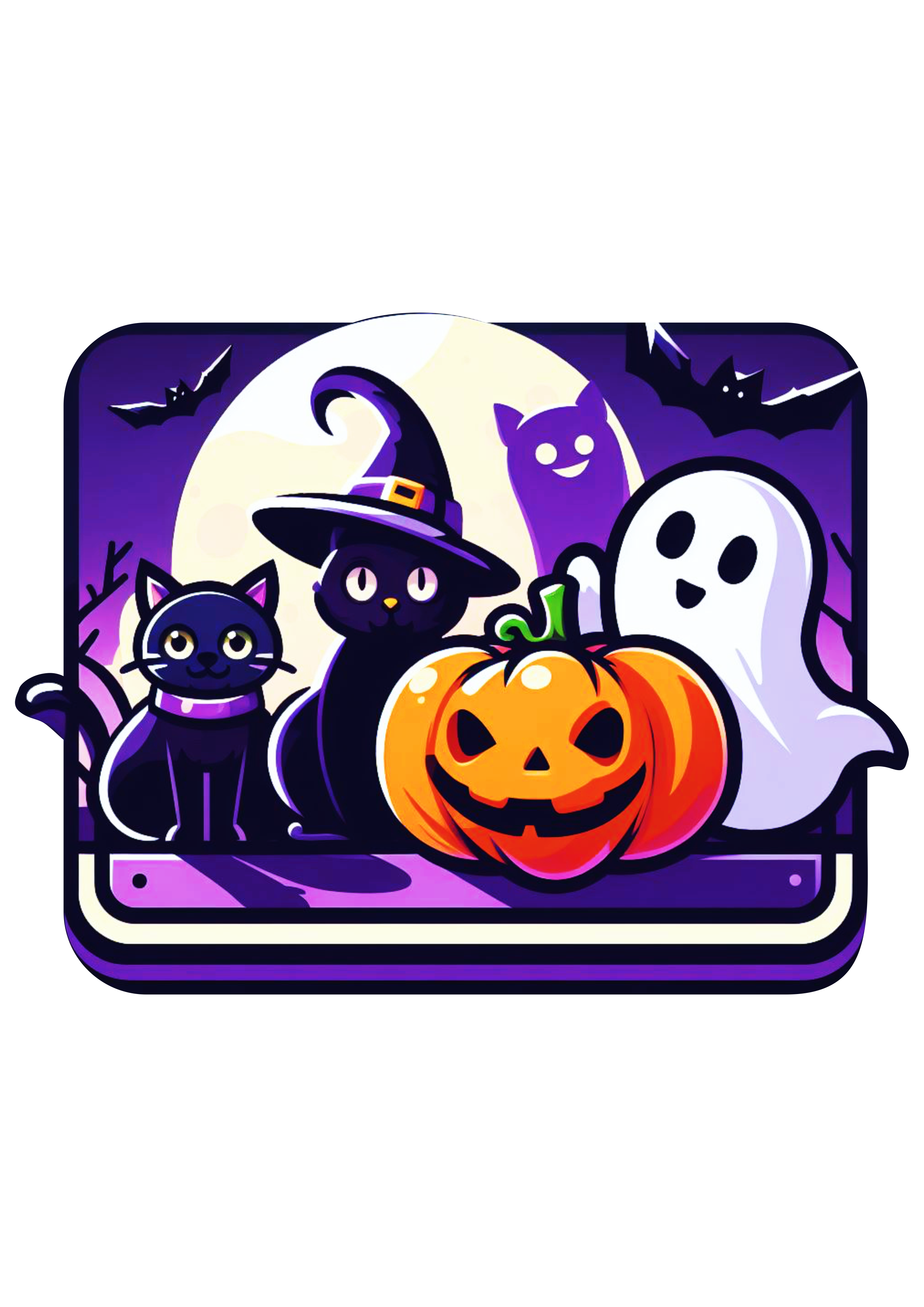 Halloween dia das bruxas desenho simples morcego abóbora fantasma gato preto susto estampa legal png