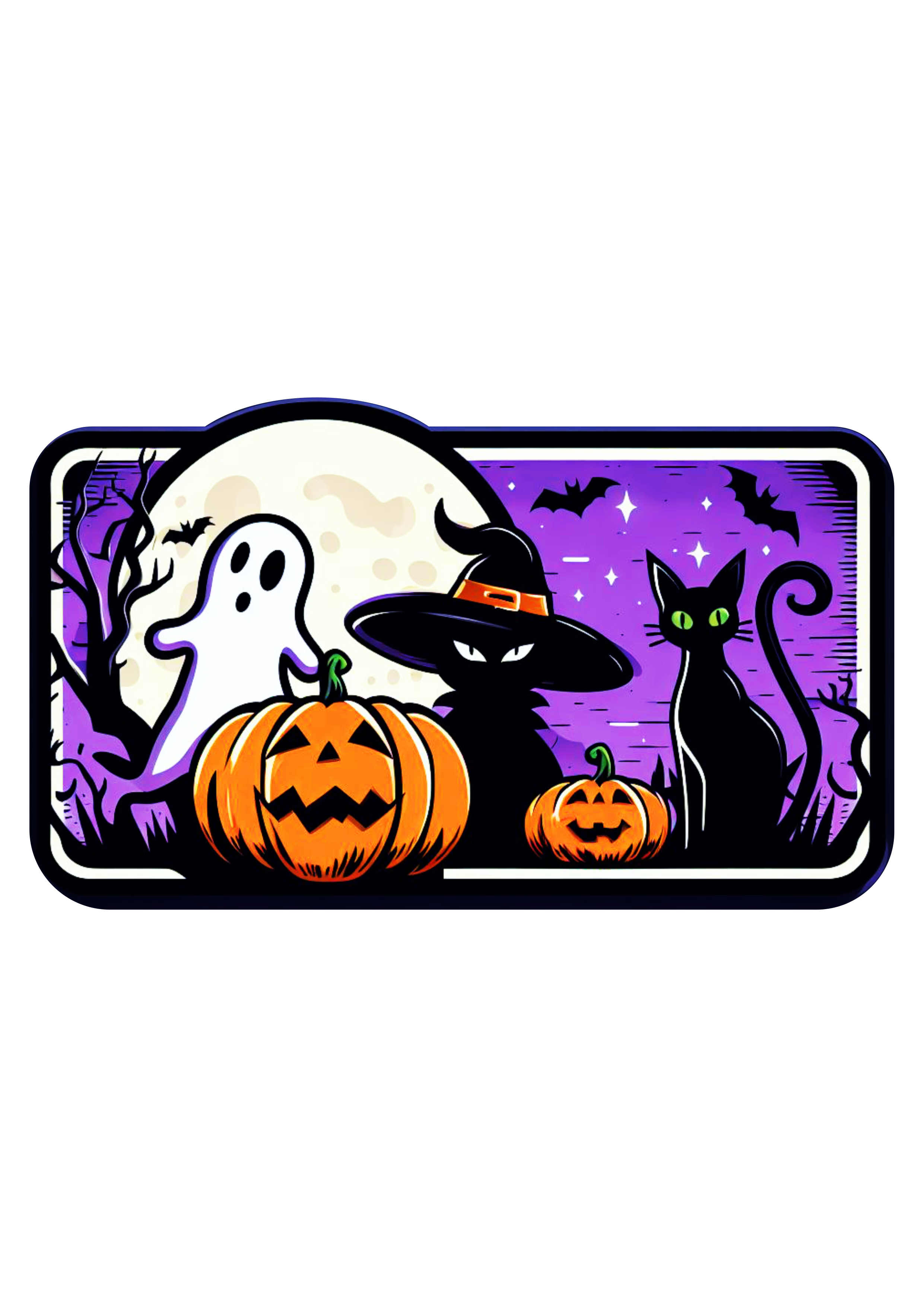 Halloween dia das bruxas desenho simples morcego abóbora fantasma gato preto susto estampa para imprimir png