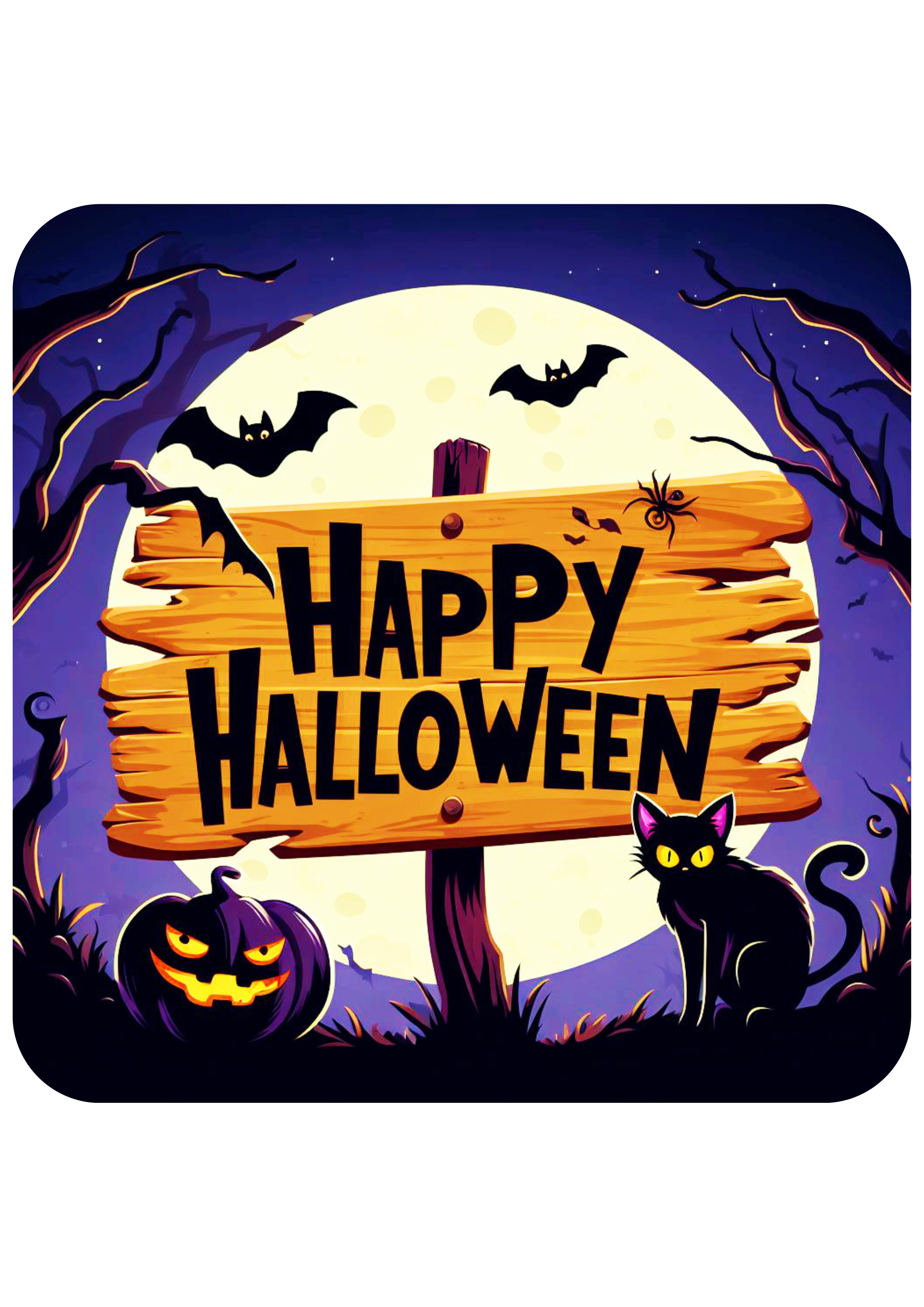 Happy Halloween estampa bonita noite de lua cheia assustadora dia das bruxas pronto para imprimir png