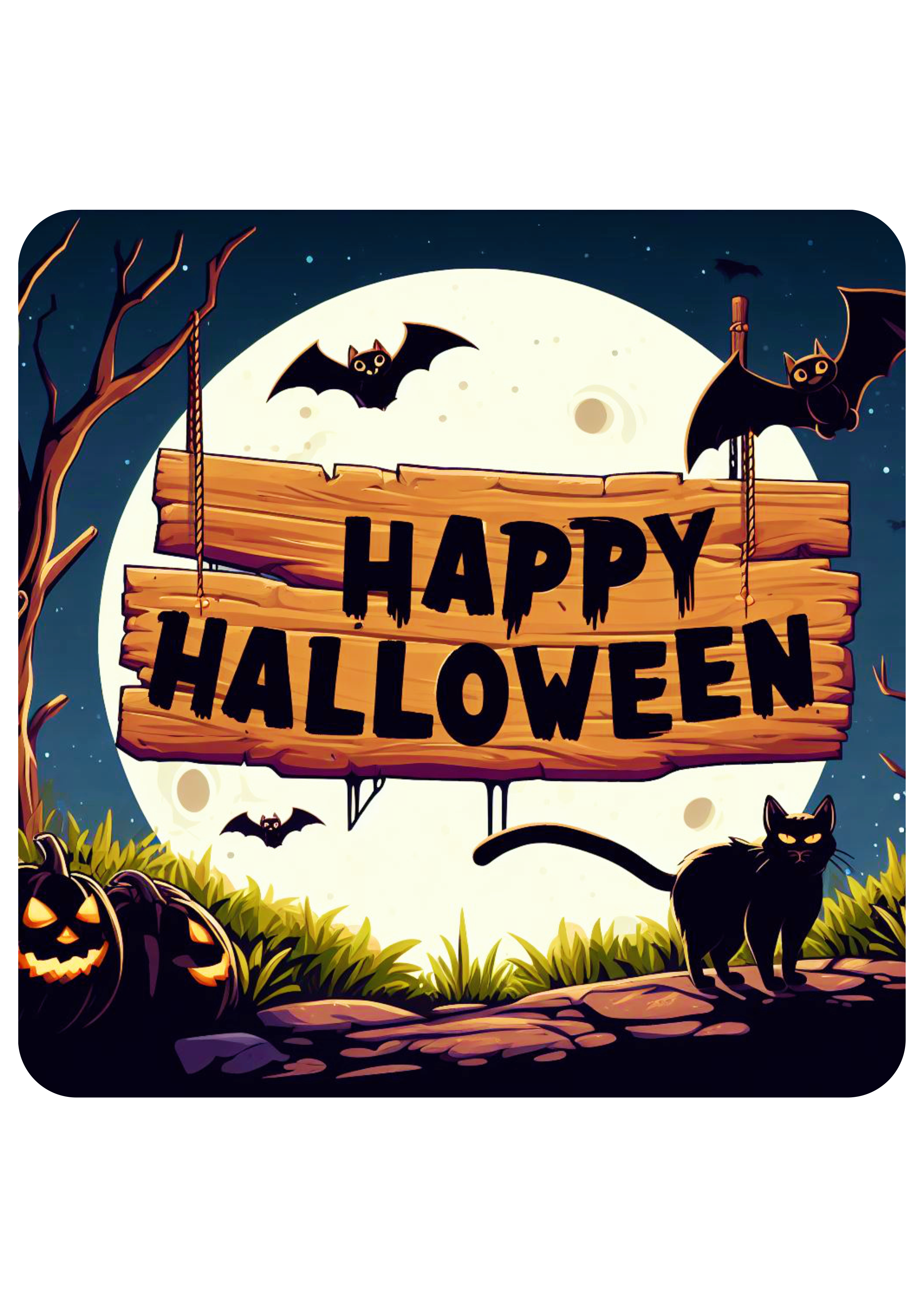 Happy Halloween estampa bonita noite de lua cheia assustadora dia das bruxas pronto para imprimir artes gráficas png