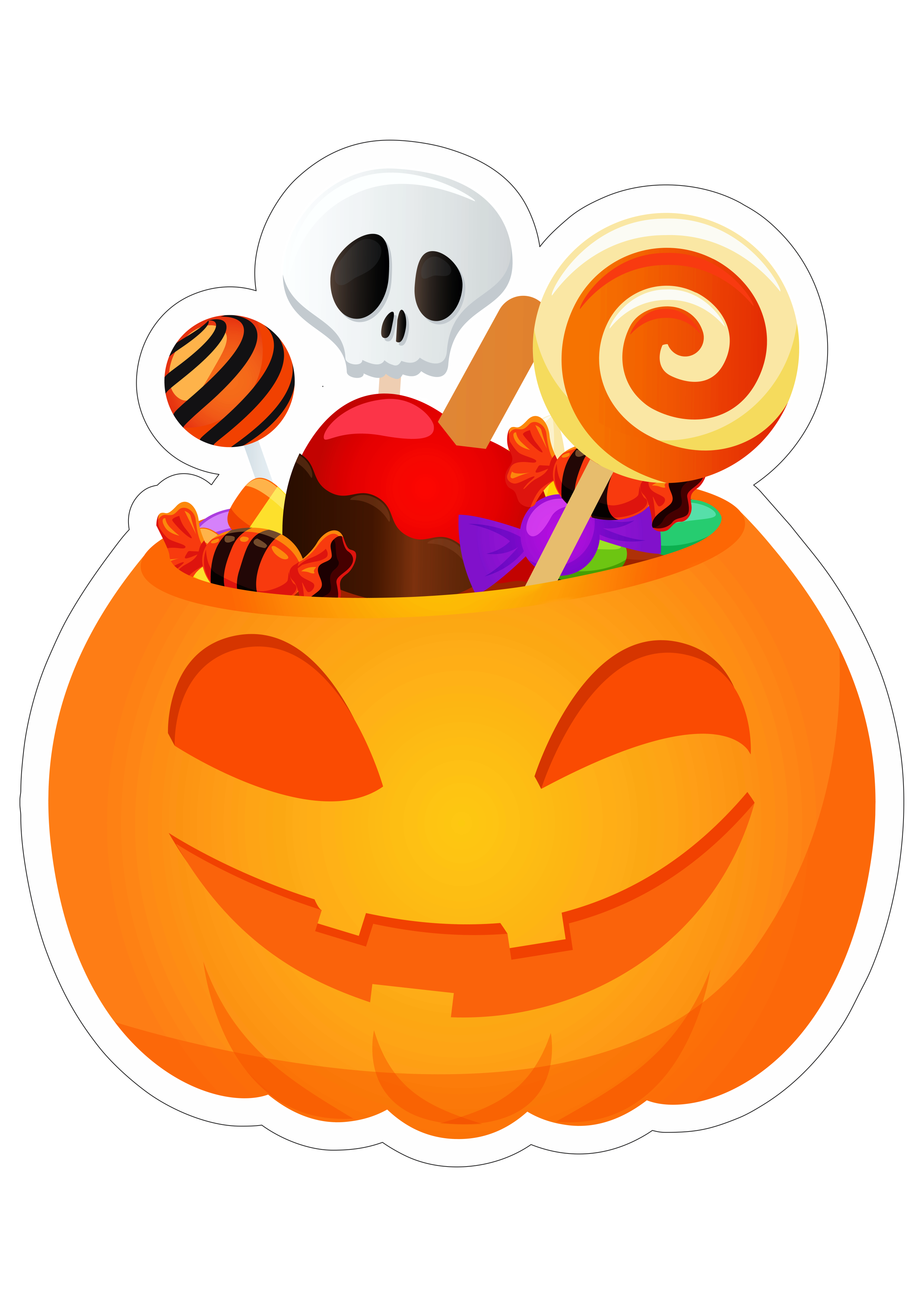 Abóbora decoração de halloween gostosuras ou travessuras desenho simples com contorno png