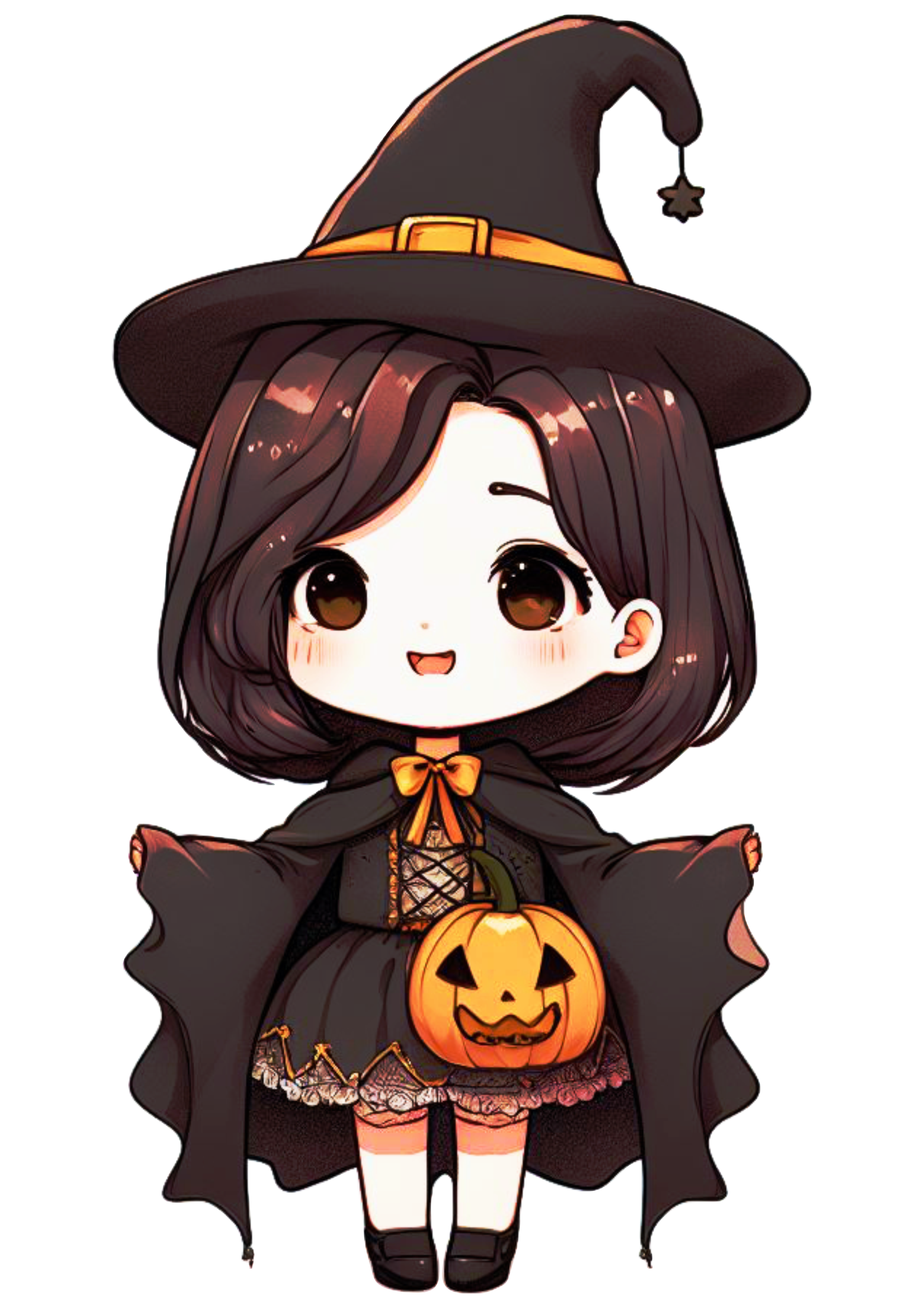 Halloween menina com fantasia de bruxa desenho simples chibi cute png