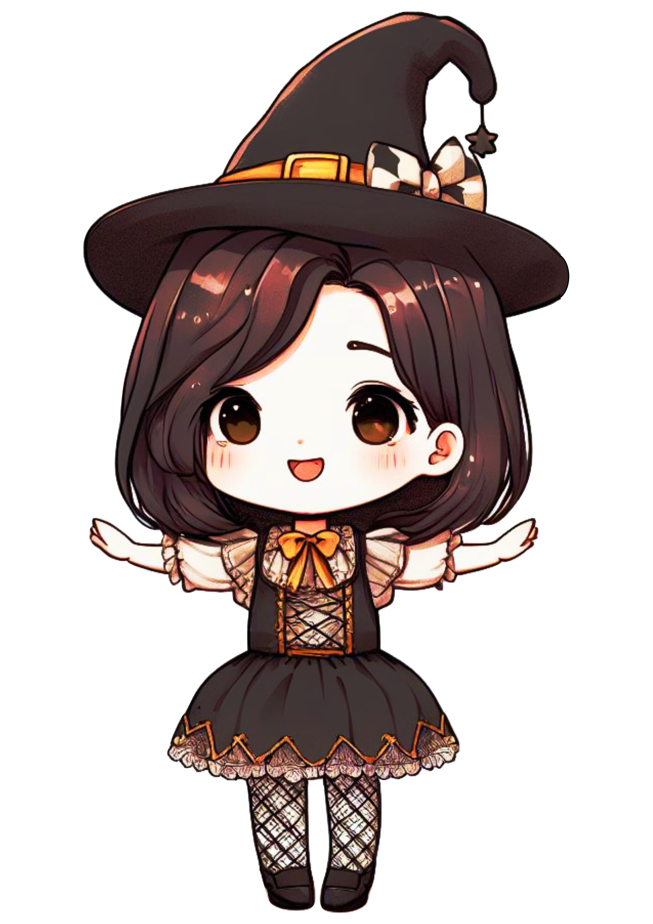 Halloween menina com fantasia de bruxa desenho simples chibi cute drawing png