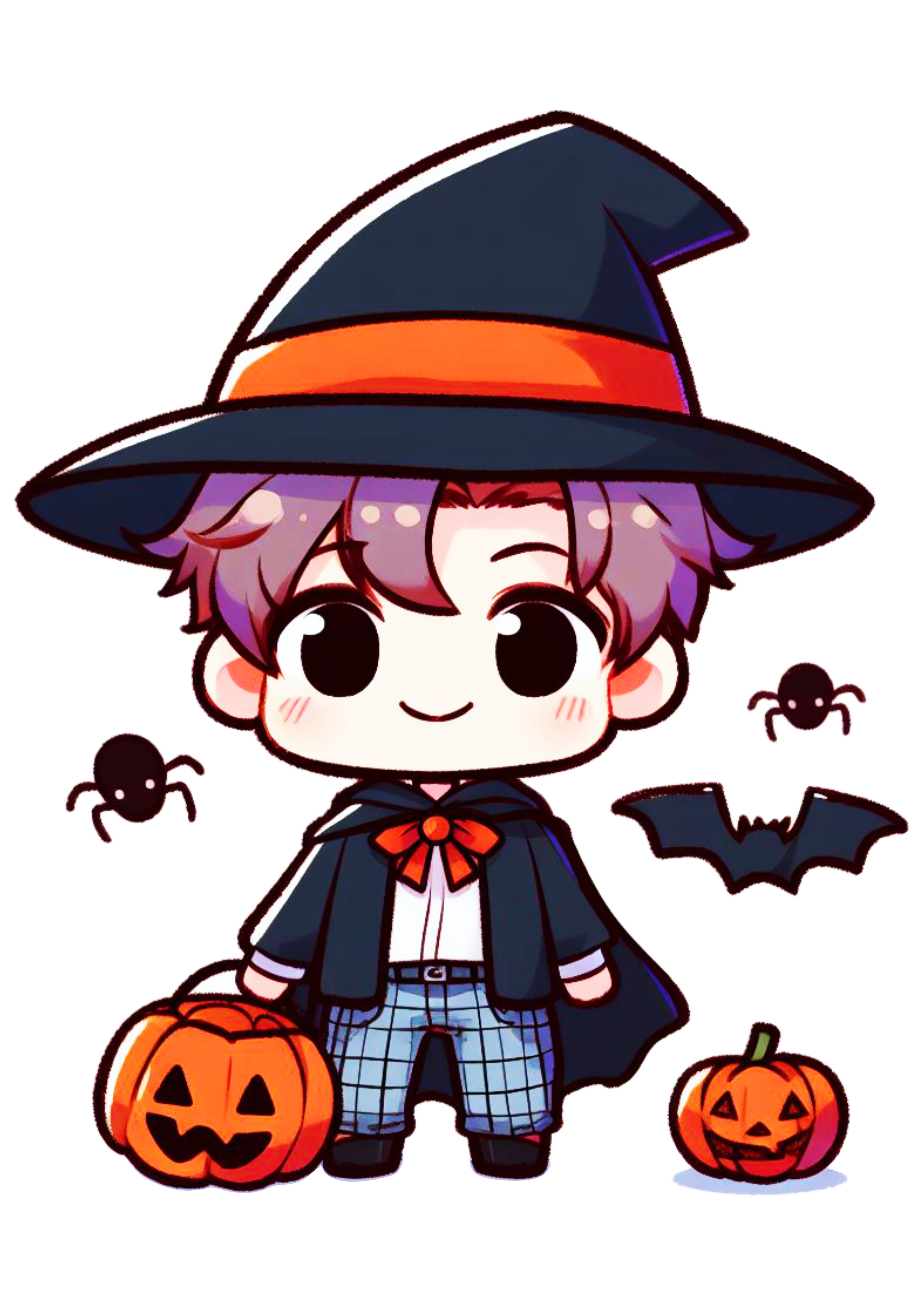 Halloween menino com fantasia de dia das bruxas desenho simples chibi cute png