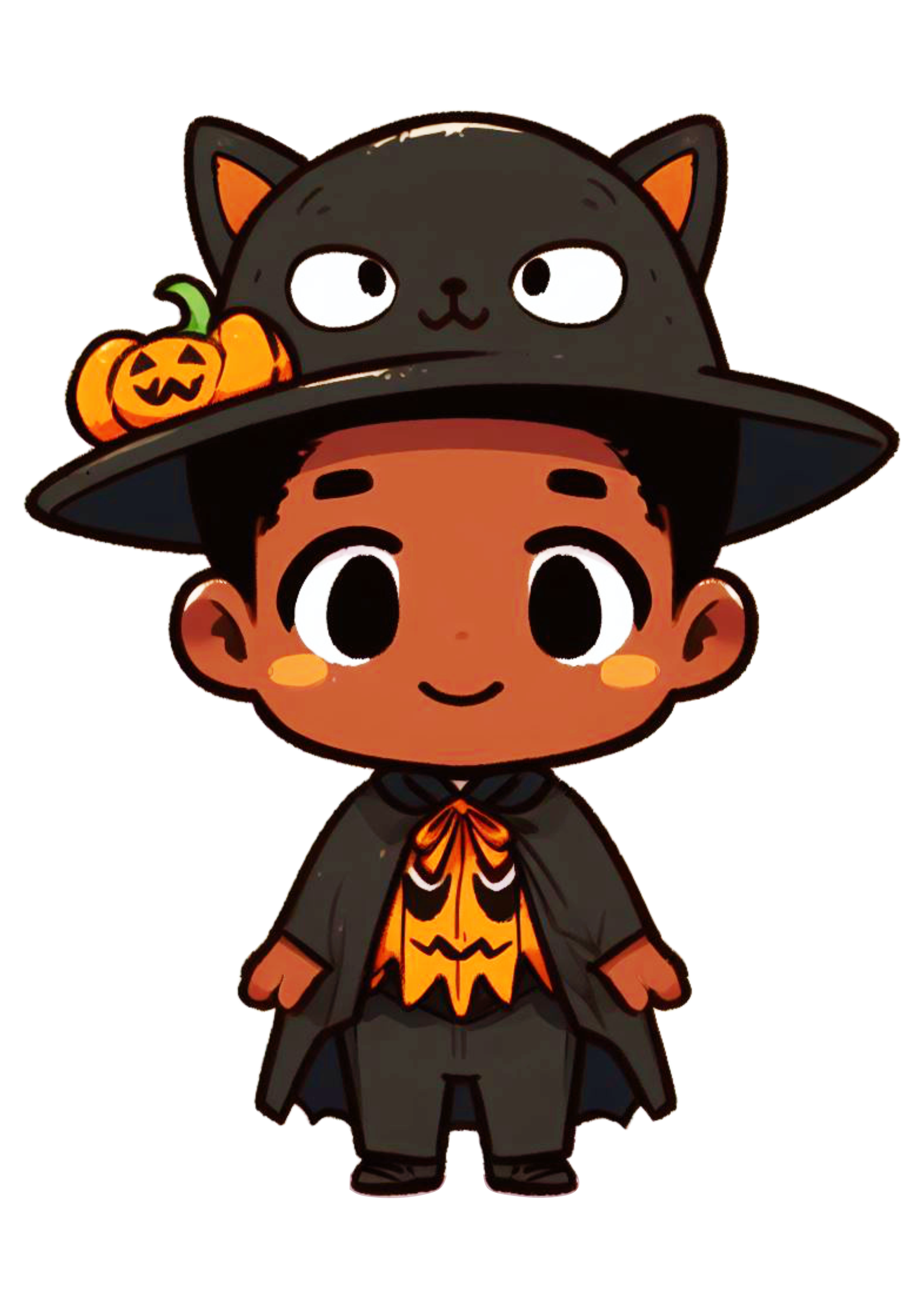 Halloween menino com fantasia de dia das bruxas desenho simples chibi cute pack de imagens png