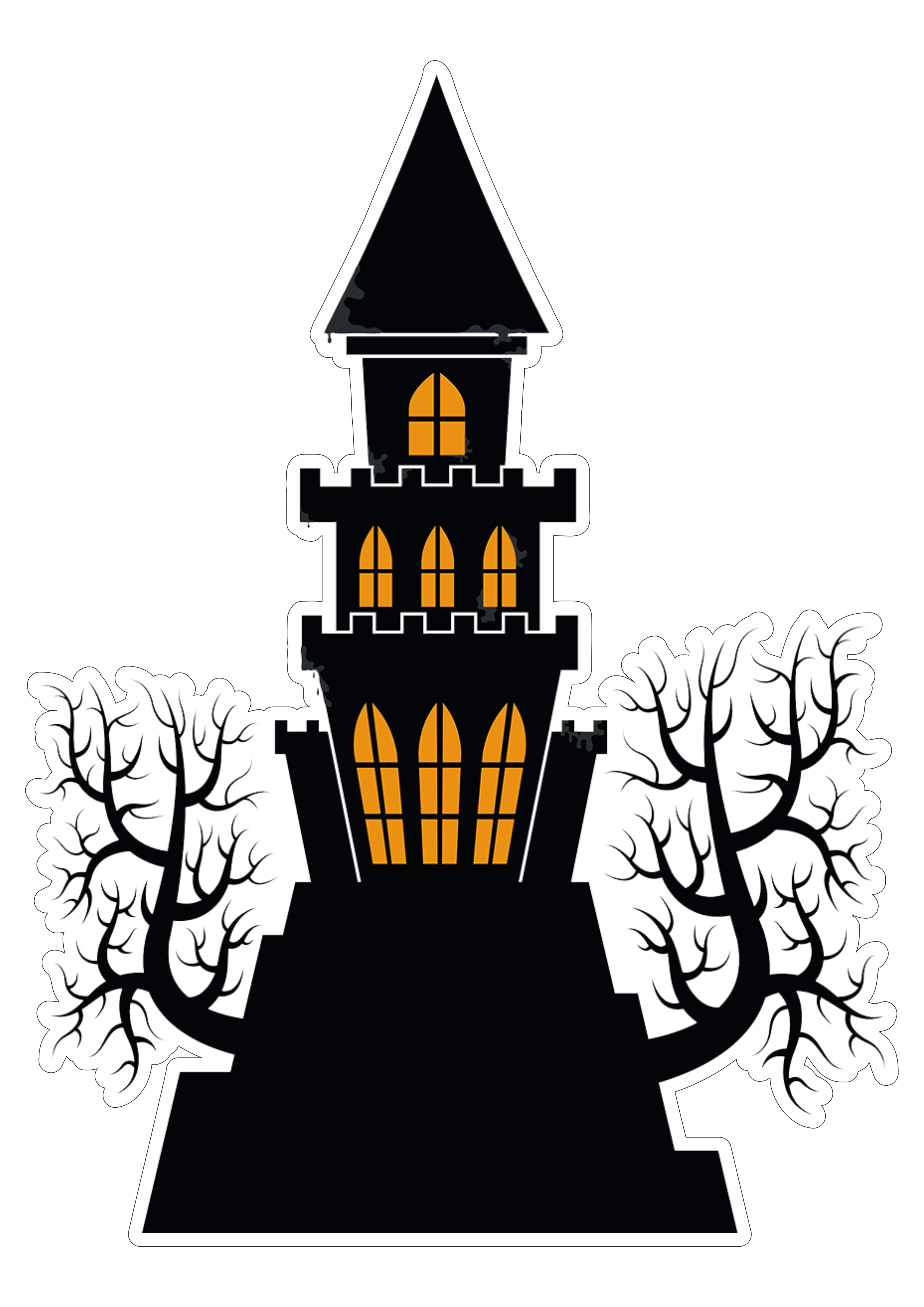 Castelo mal assombrado decoração de halloween desenho simples com contorno png
