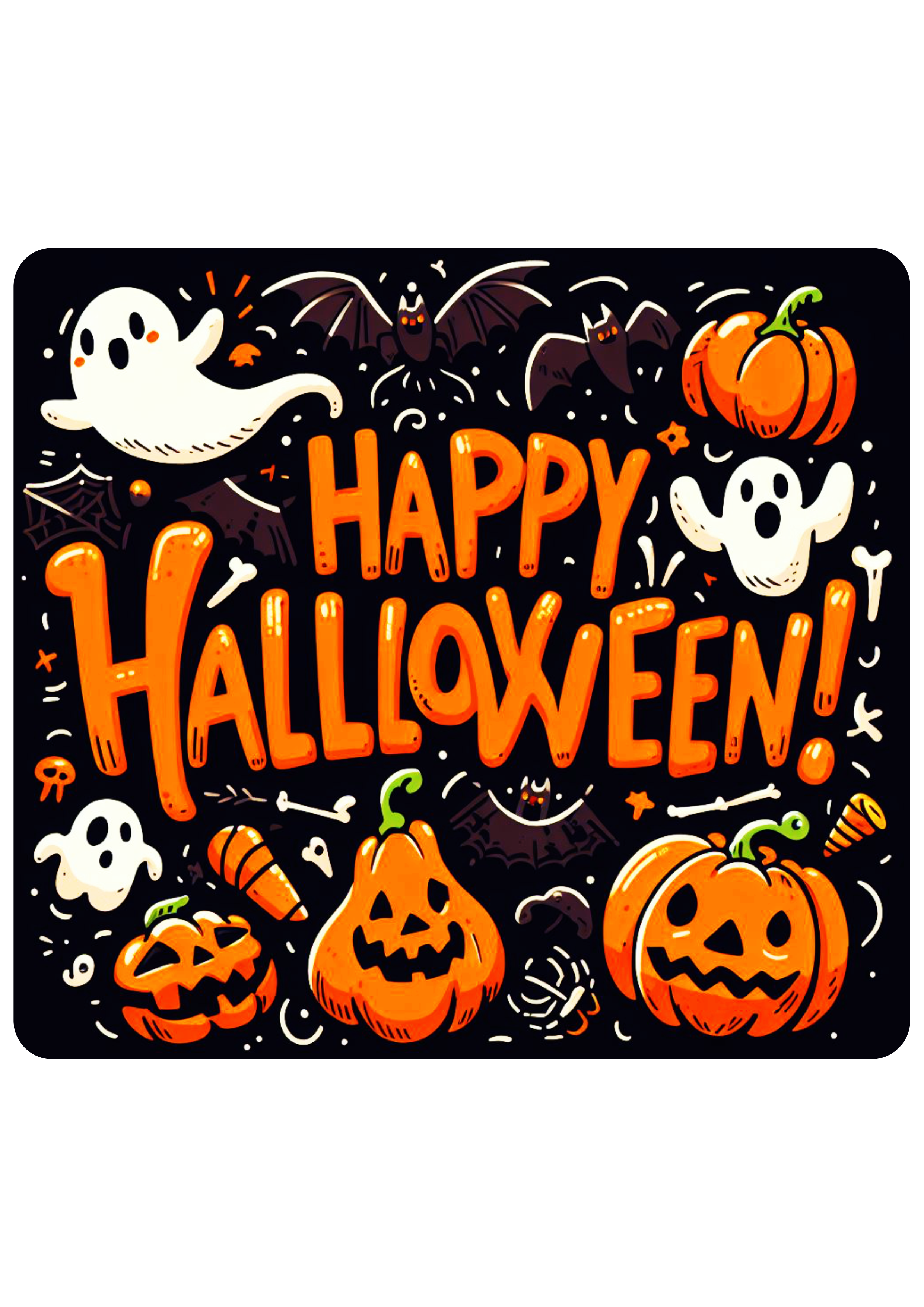 Happy Halloween gostosuras ou travessuras desenho simples morcego abóbora fantasma png