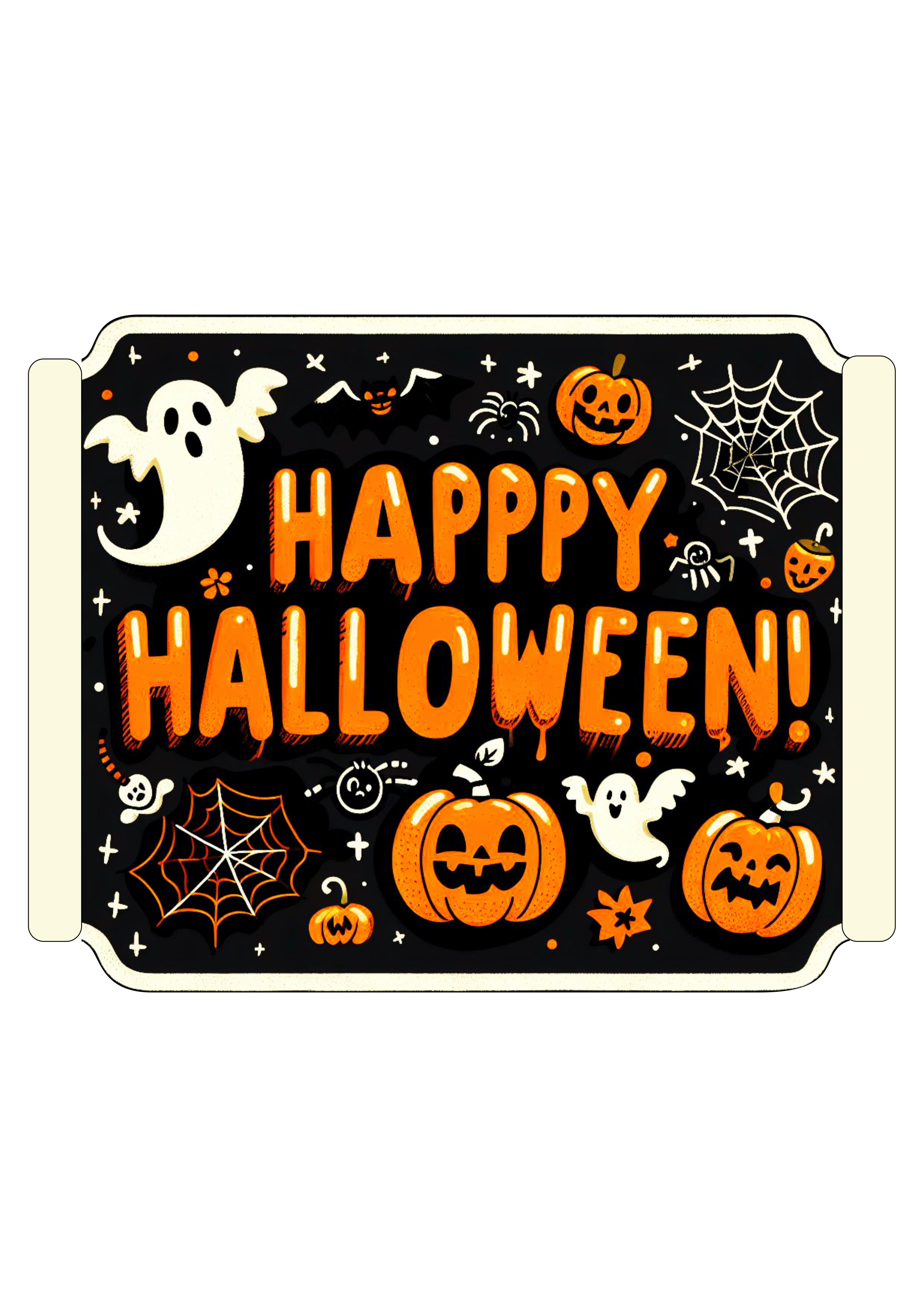 Happy Halloween gostosuras ou travessuras desenho simples morcego abóbora fantasma aranha png